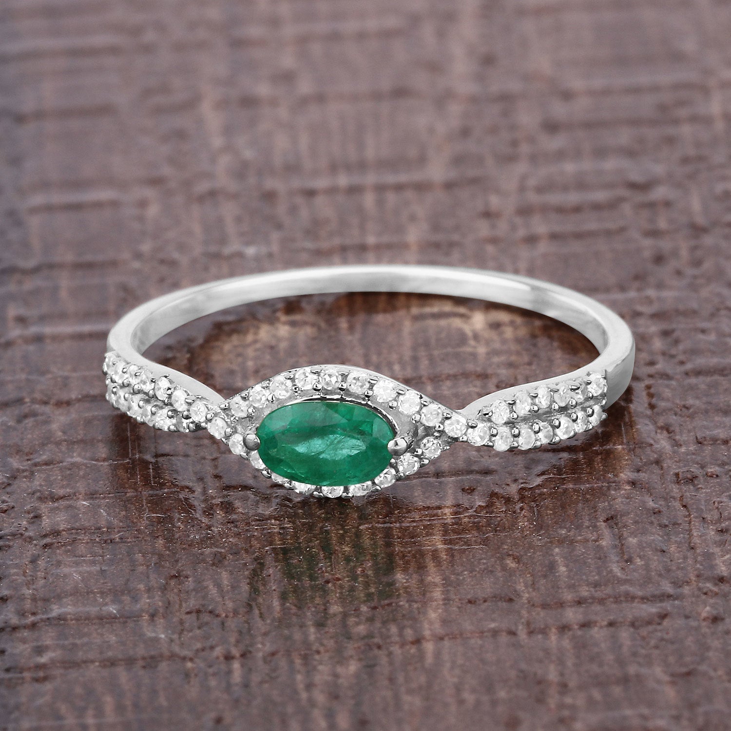 0.32 Carat Genuine Zambian Emerald and White Diamond 14K White Gold Ring by Bids.com