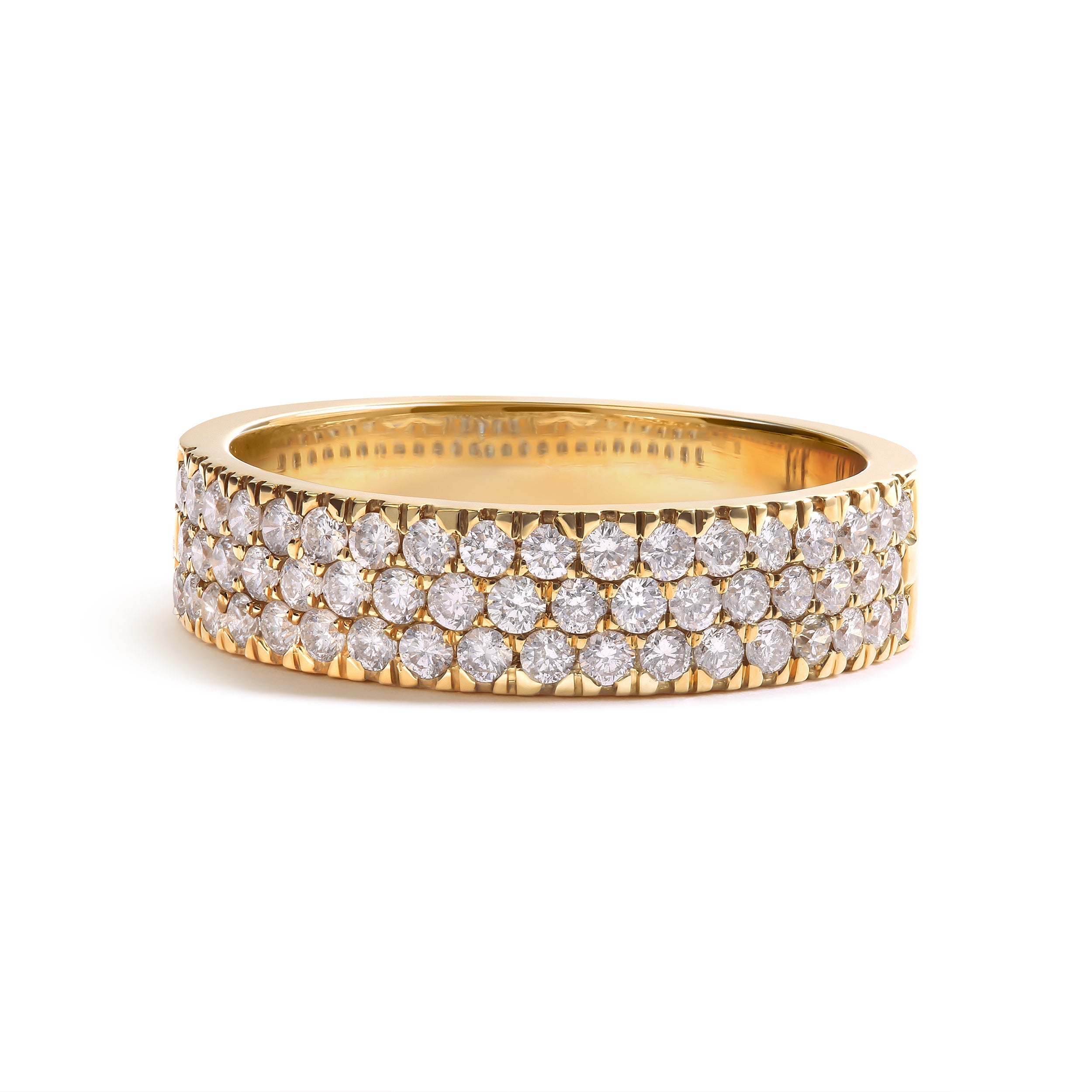 14K Yellow Gold Pave Set 3/4 cttw Multi Row Diamond Band Ring (H-I Color, SI2-I1 Clarity) - Size 7 DestGlow