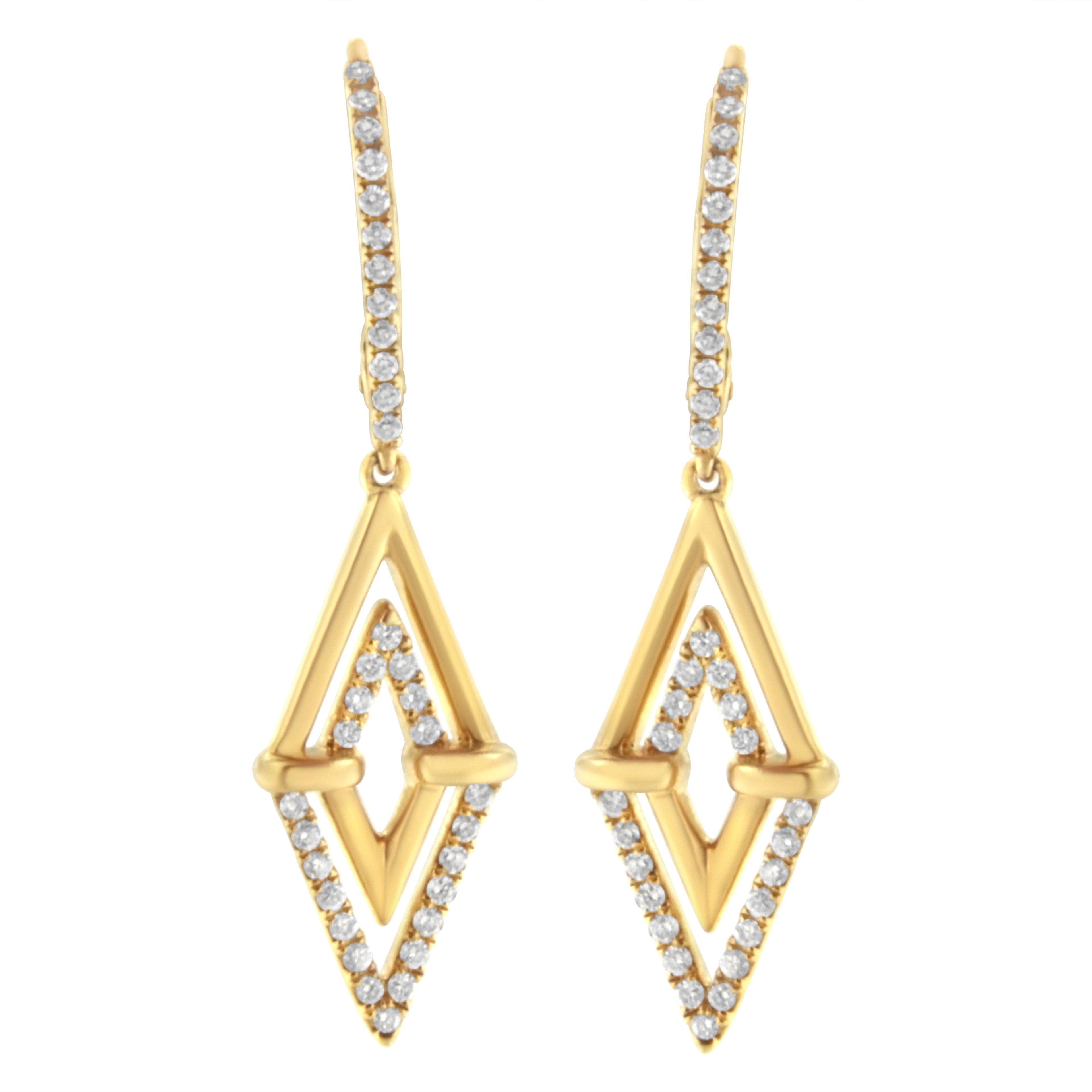 14K Yellow Gold 3/8 Cttw Double Triangle Drop and Dangle Diamond Earrings (G-H Color, SI1-SI2 Clarity) by Bids.com
