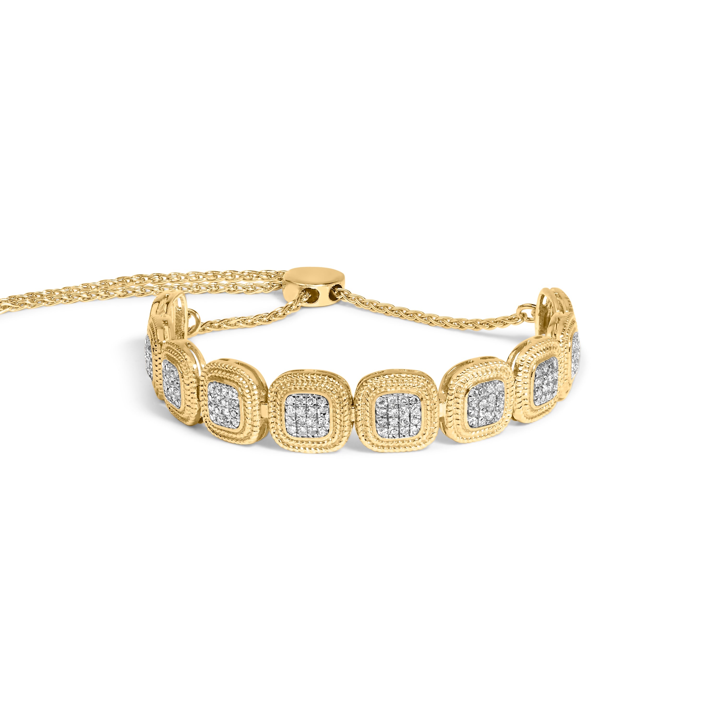 14k Yellow Gold Plated .925 Sterling 5/8 Cttw Diamond Composite Cushion Frame 4â€-10†Adjustable Bolo Bracelet (G-H Color, I1-I2 Clarity) by Bids.com