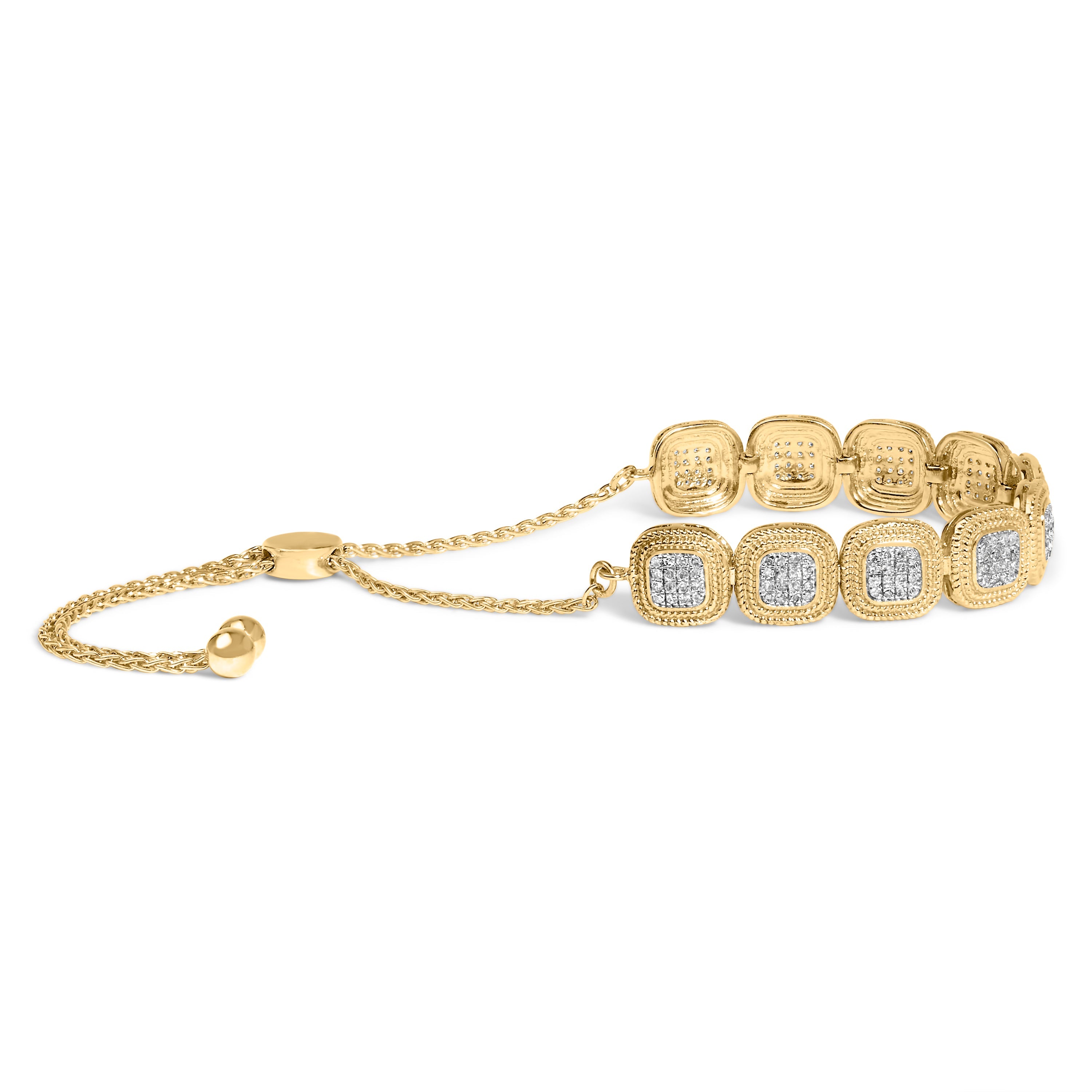 14k Yellow Gold Plated .925 Sterling 5/8 Cttw Diamond Composite Cushion Frame 4â€-10†Adjustable Bolo Bracelet (G-H Color, I1-I2 Clarity) by Bids.com