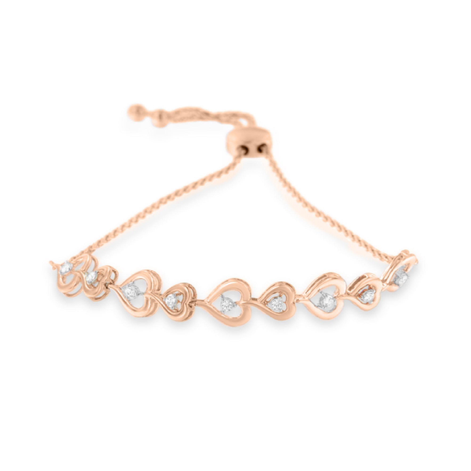 Rose Plated Sterling Silver Diamond Heart-Linked Bolo Bracelet (0.30 cttw, H-I Color, I2-I3 Clarity) by Bids.com