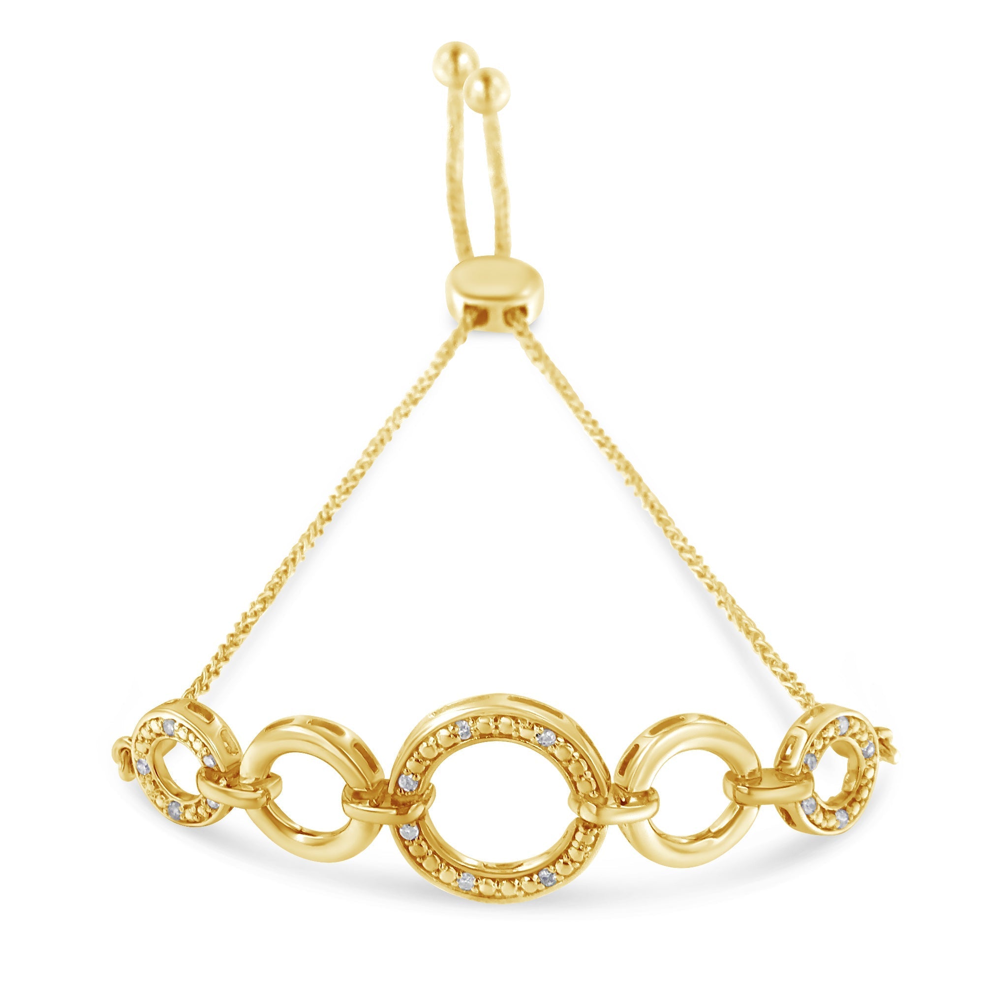 10K Yellow Gold over .925 Sterling Silver Diamond Accented Graduated Infinity Open Circle 6â€-9†Adjustable Bolo Bracelet