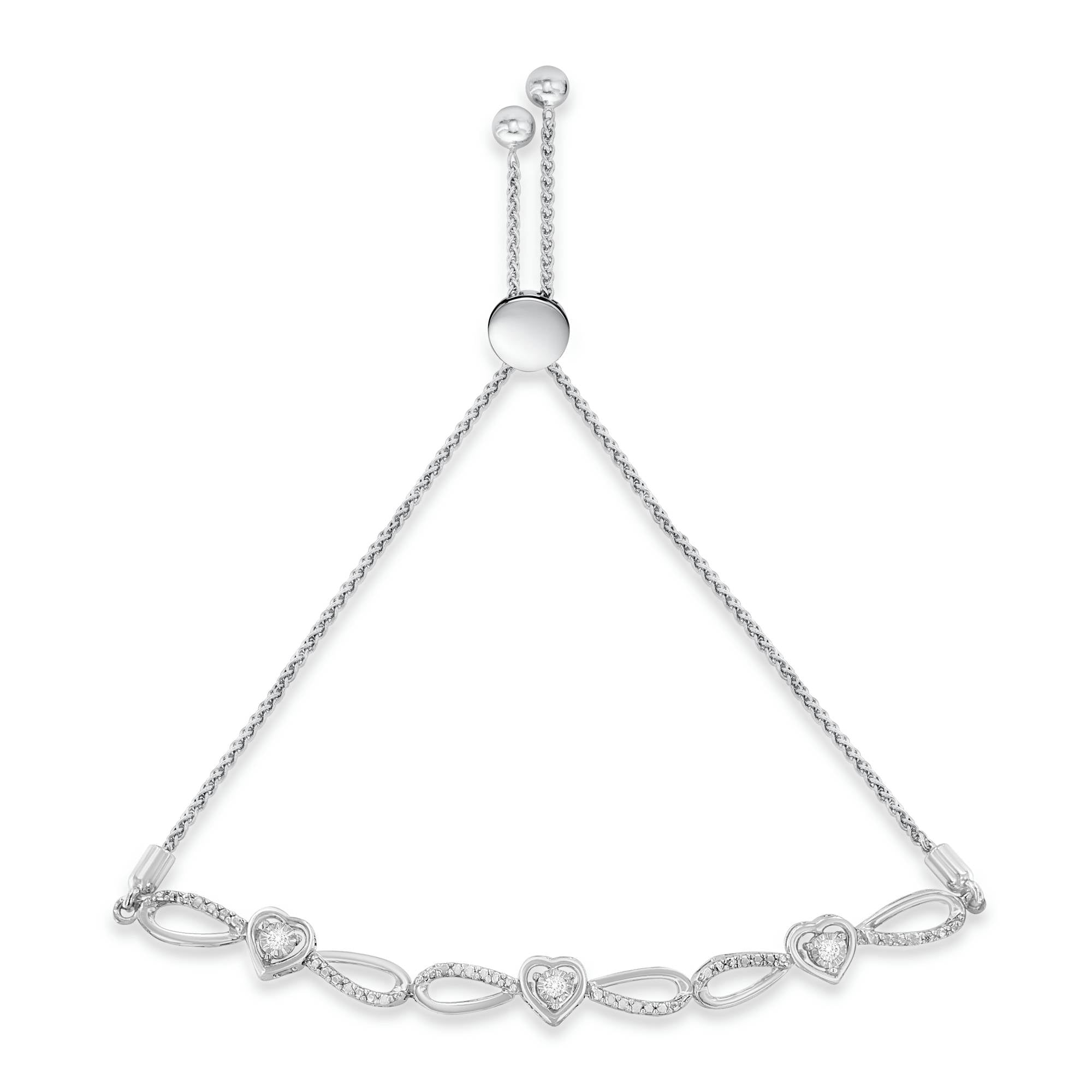 .925 Sterling Silver Diamond Accent Heart and Infinity 4â€-10†Adjustable Bolo Bracelet (I-J Color, I3 Clarity) DestGlow