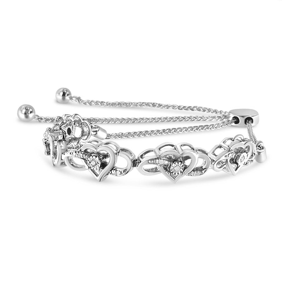 .925 Sterling Silver Miracle Set Diamond Accented Infinity Hearts 6â€-9†Adjustable Bolo Bracelet (H-I Color, I2-I3 Clarity) by Bids.com