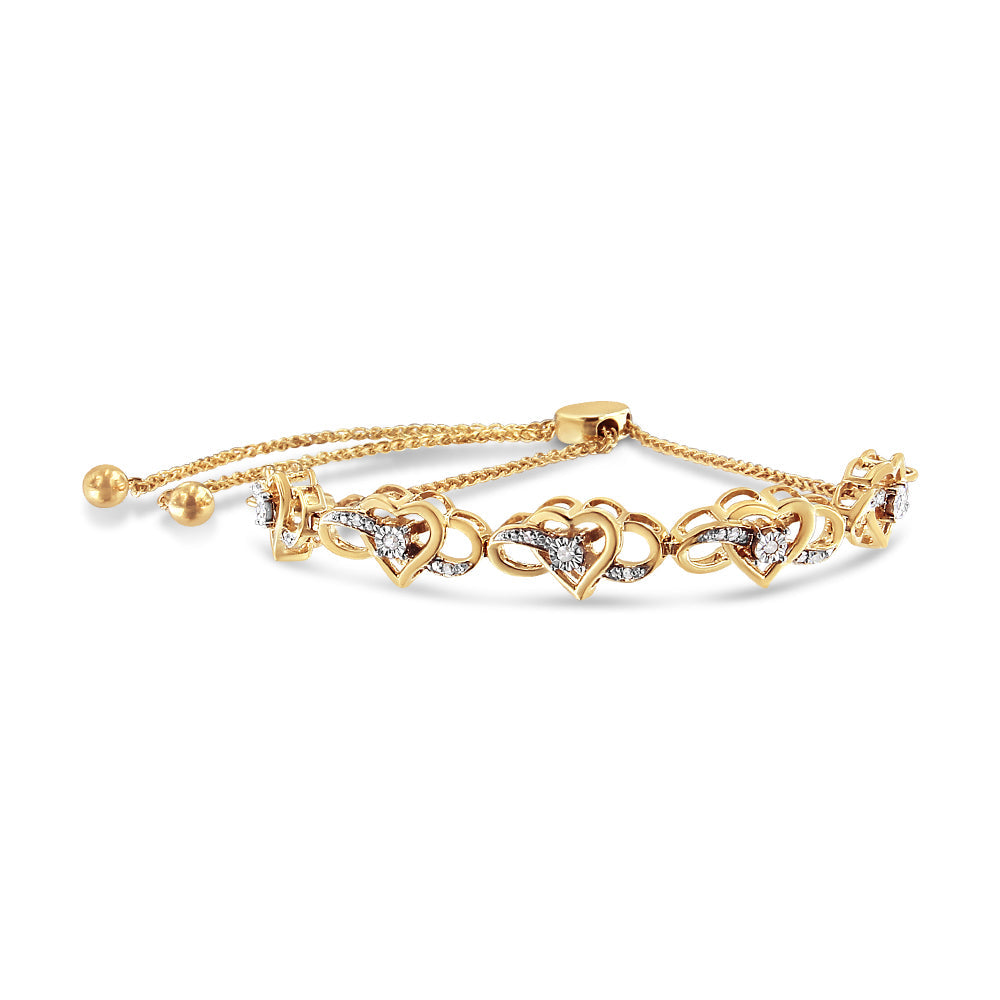 14K Yellow Gold Plated .925 Sterling Silver 1/10 Cttw Diamond Infinity Heart Shaped 4â€-10†Adjustable Bolo Bracelet (H-I Color, I2-I3 Clarity)