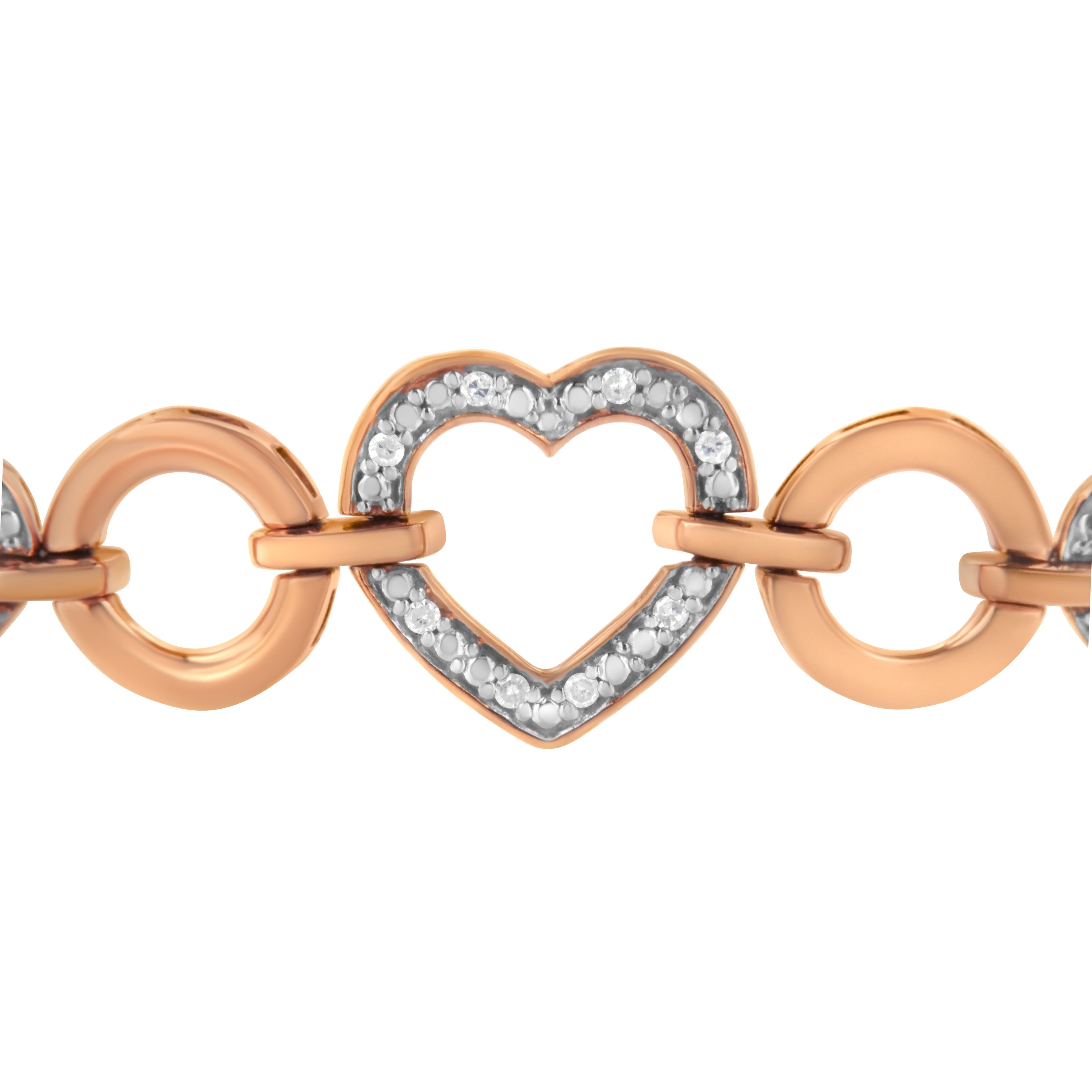 14K Rose Gold Plated .925 Sterling Silver Diamond Accent Circle and Heart Link Adjustable 6â€-10†Bolo Bracelet