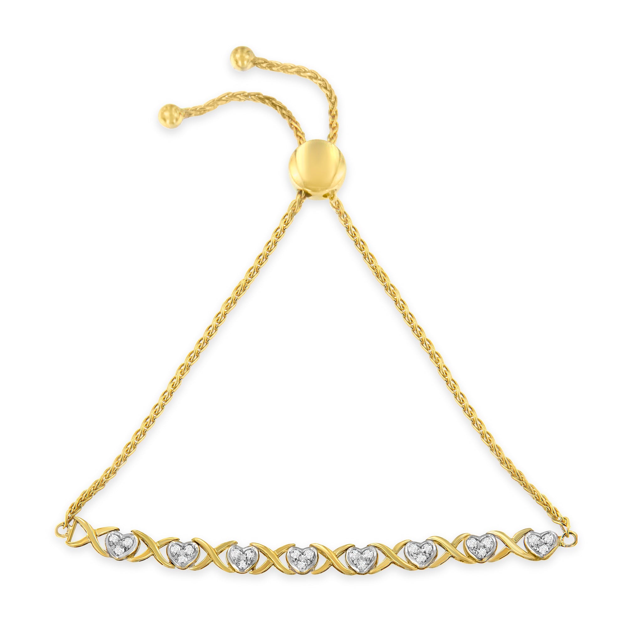 10K Yellow Gold over .925 Sterling Silver 1/10 Cttw Diamond Heart and X-Link 6â€-9†Adjustable Bolo Bracelet (H-I Color, I2-I3 Clarity) by Bids.com