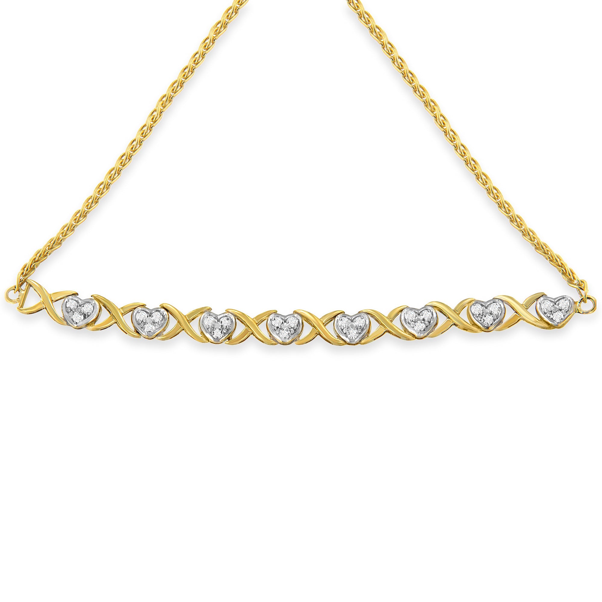 10K Yellow Gold over .925 Sterling Silver 1/10 Cttw Diamond Heart and X-Link 6â€-9†Adjustable Bolo Bracelet (H-I Color, I2-I3 Clarity) by Bids.com