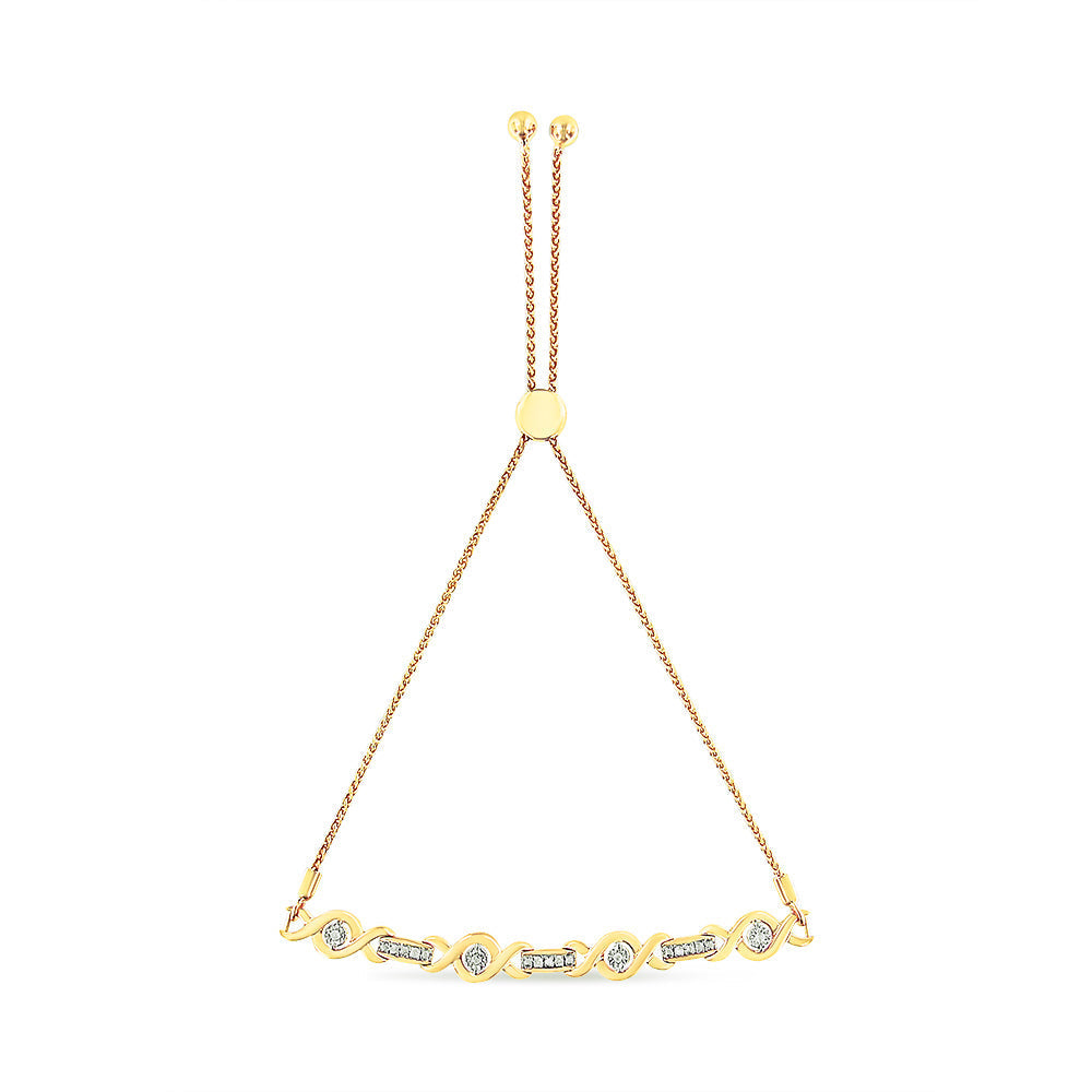 14K Yellow Gold Plated .925 Sterling Silver Channel Set Diamond Accent Twist 4â€-10†Adjustable Bolo Bracelet (I-J Color, I3 Clarity)