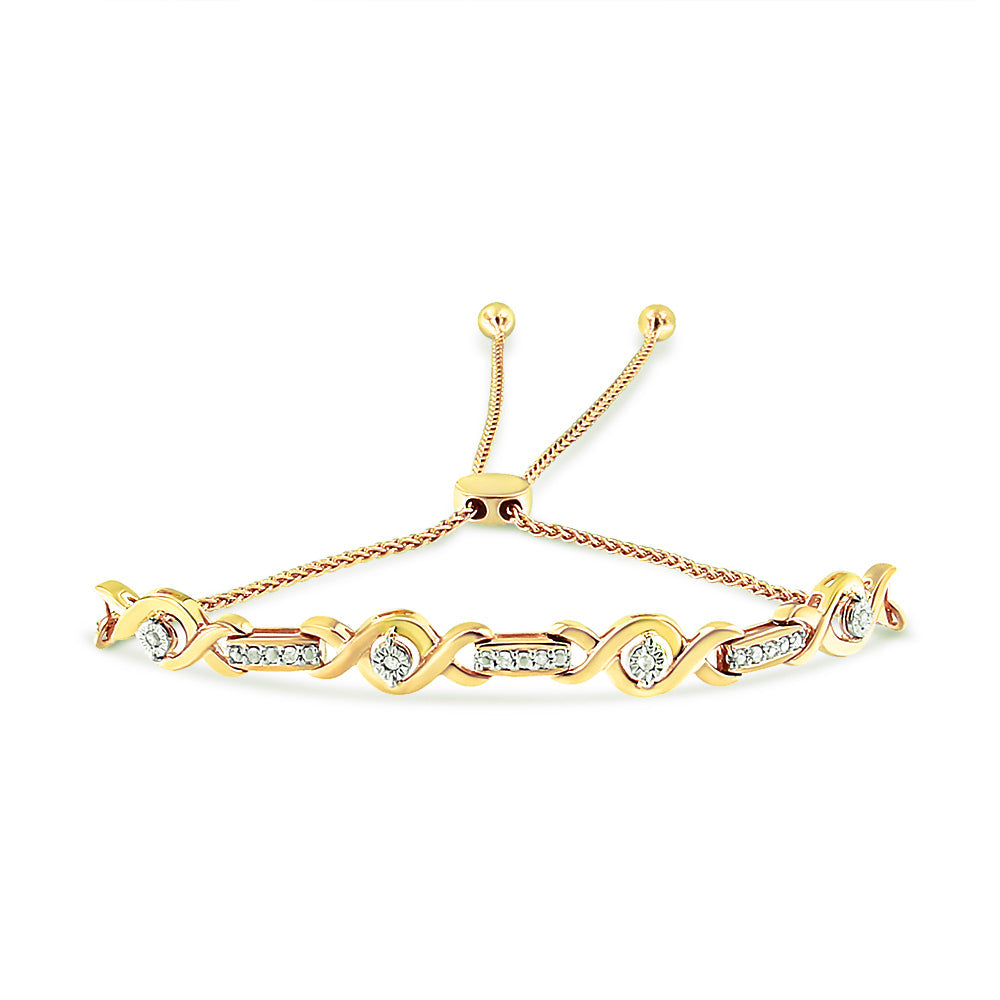14K Yellow Gold Plated .925 Sterling Silver Channel Set Diamond Accent Twist 4â€-10†Adjustable Bolo Bracelet (I-J Color, I3 Clarity) by Bids.com