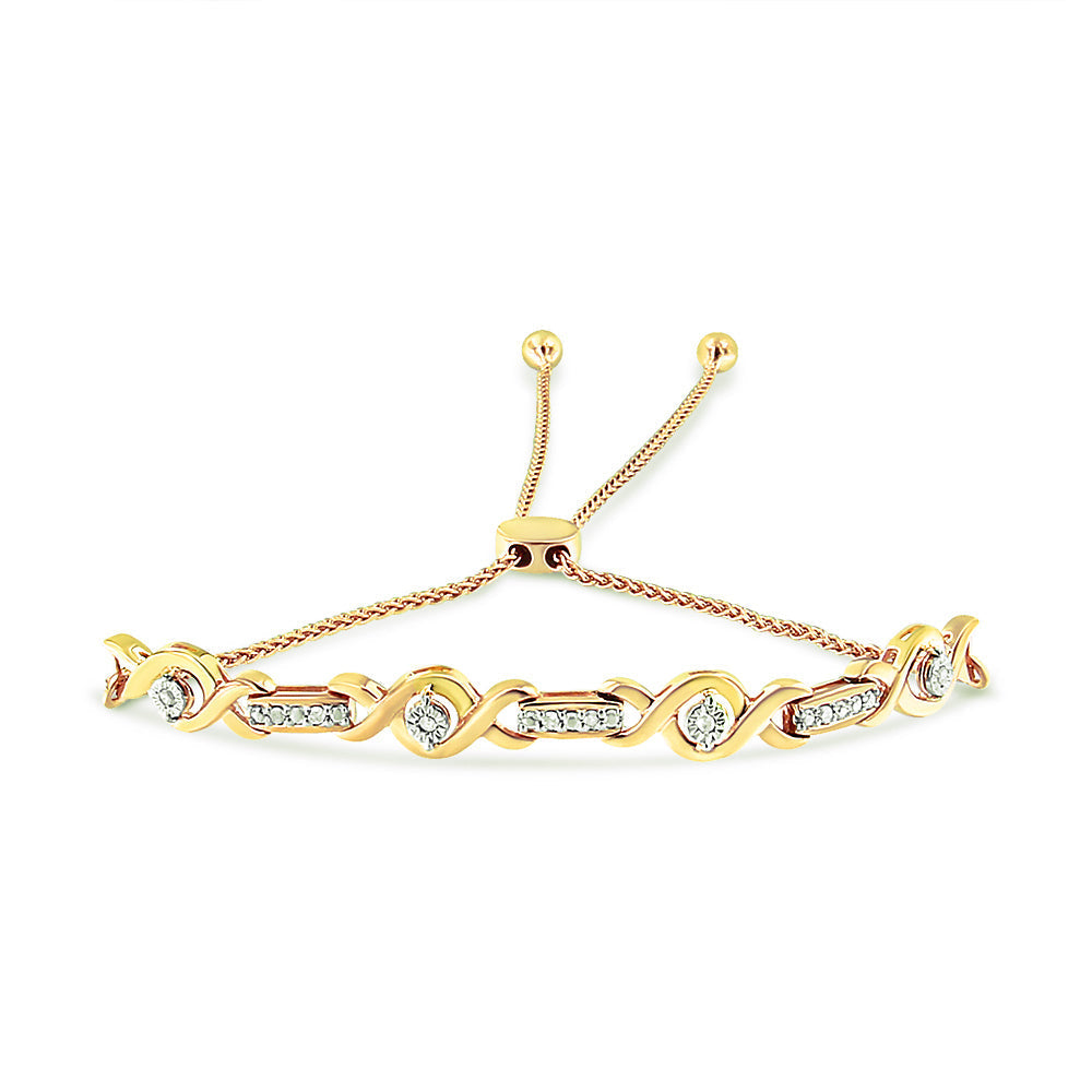 14K Yellow Gold Plated .925 Sterling Silver Channel Set Diamond Accent Twist 4â€-10†Adjustable Bolo Bracelet (I-J Color, I3 Clarity)