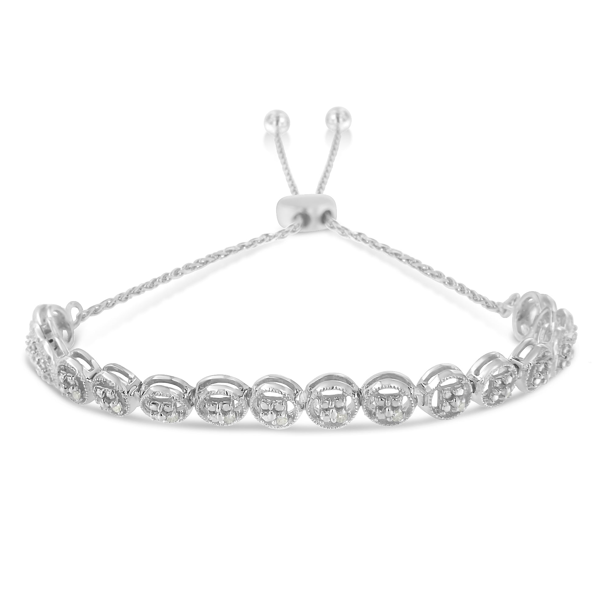 .925 Sterling Silver 1/10 Cttw Round Diamond Bolo Bracelet (I-J Color, I3 Clarity) by Bids.com