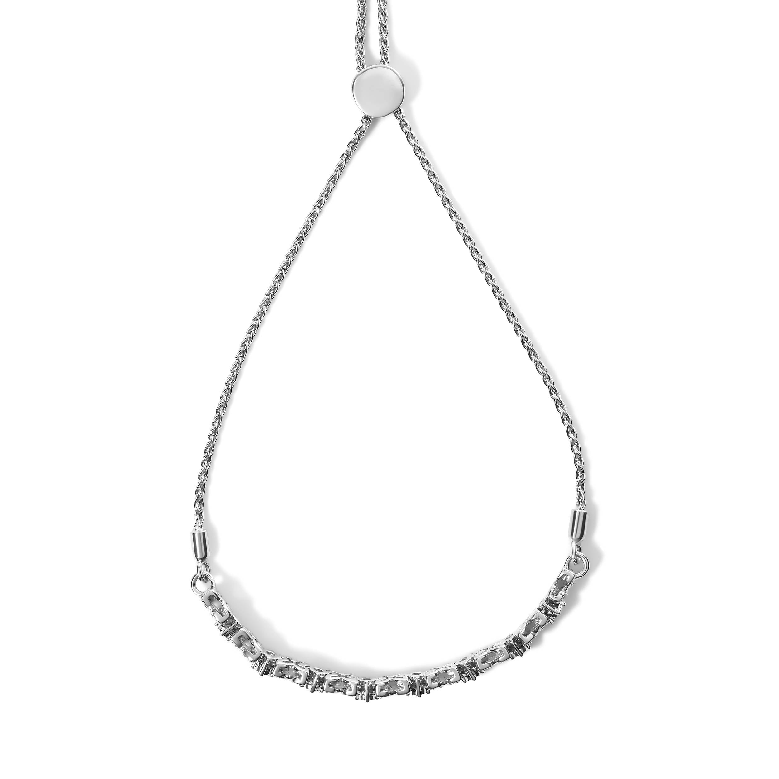 .925 Sterling Silver 1/4 Cttw Diamond Marquise Shaped Link 4"-10" Adjustable Bolo Bracelet (I-J Color, I1-I2 Clarity) by Bids.com