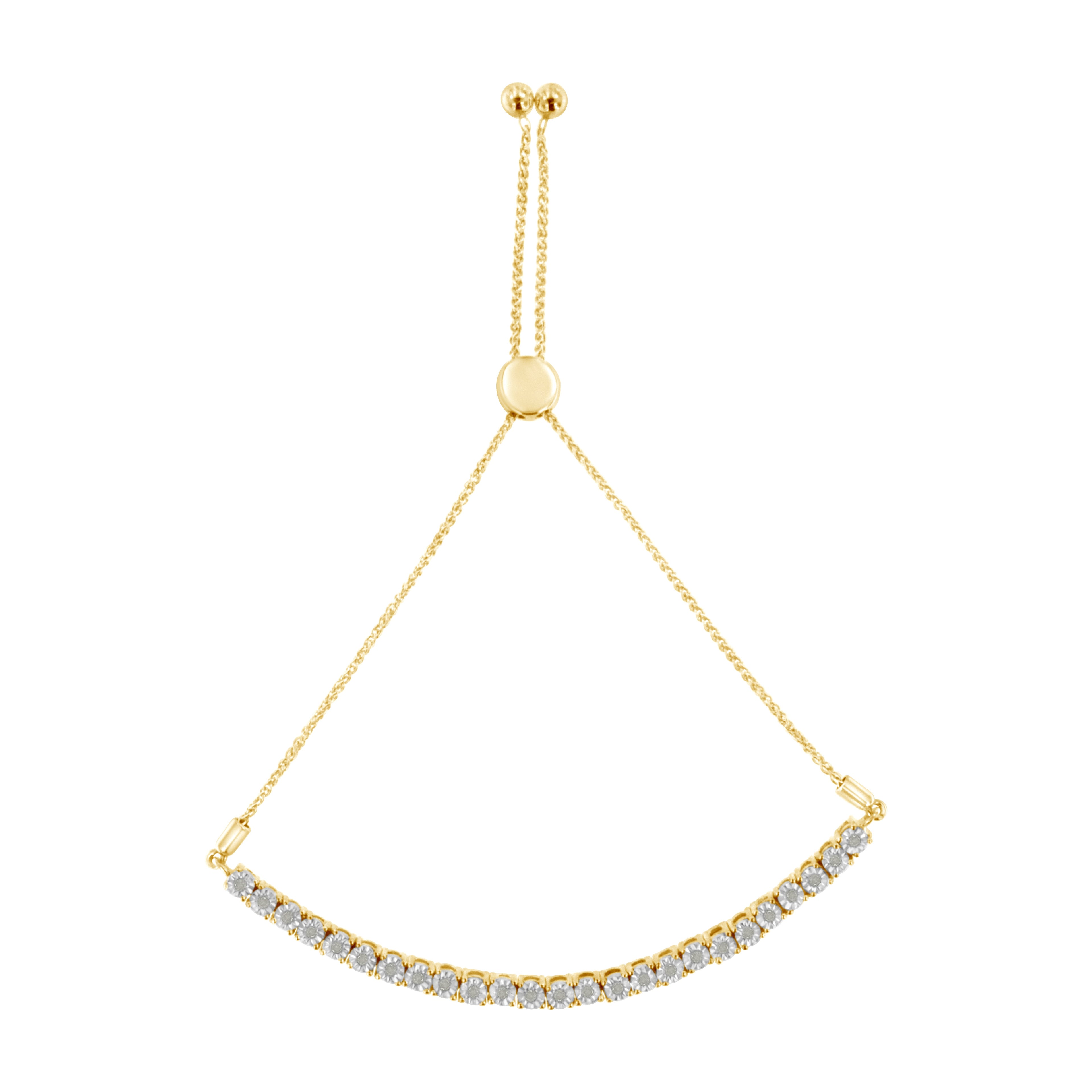 10K Yellow Gold over .925 Sterling Silver 1/4 Cttw Miracle-Set Diamond 4â€-10†Adjustable Bolo Tennis Bracelet (I-J Color, I3 Clarity) by Bids.com