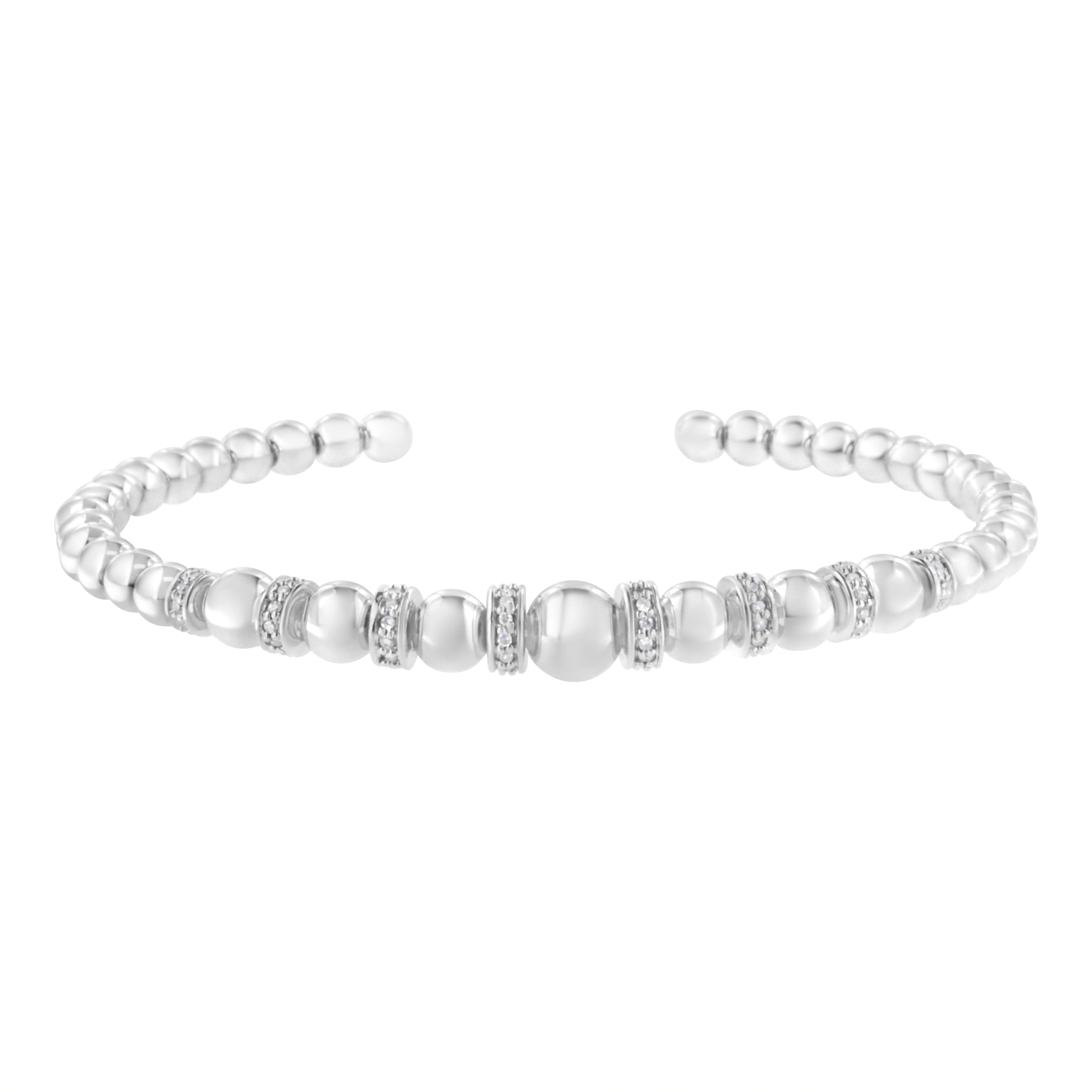 .925 Sterling Silver 1/4 Cttw Diamond Rondelle Graduated Ball Bead Cuff Bangle Bracelet (I-J color, I2-I3 clarity) - Fits wrists up to 7 1/2 inches by Bids.com