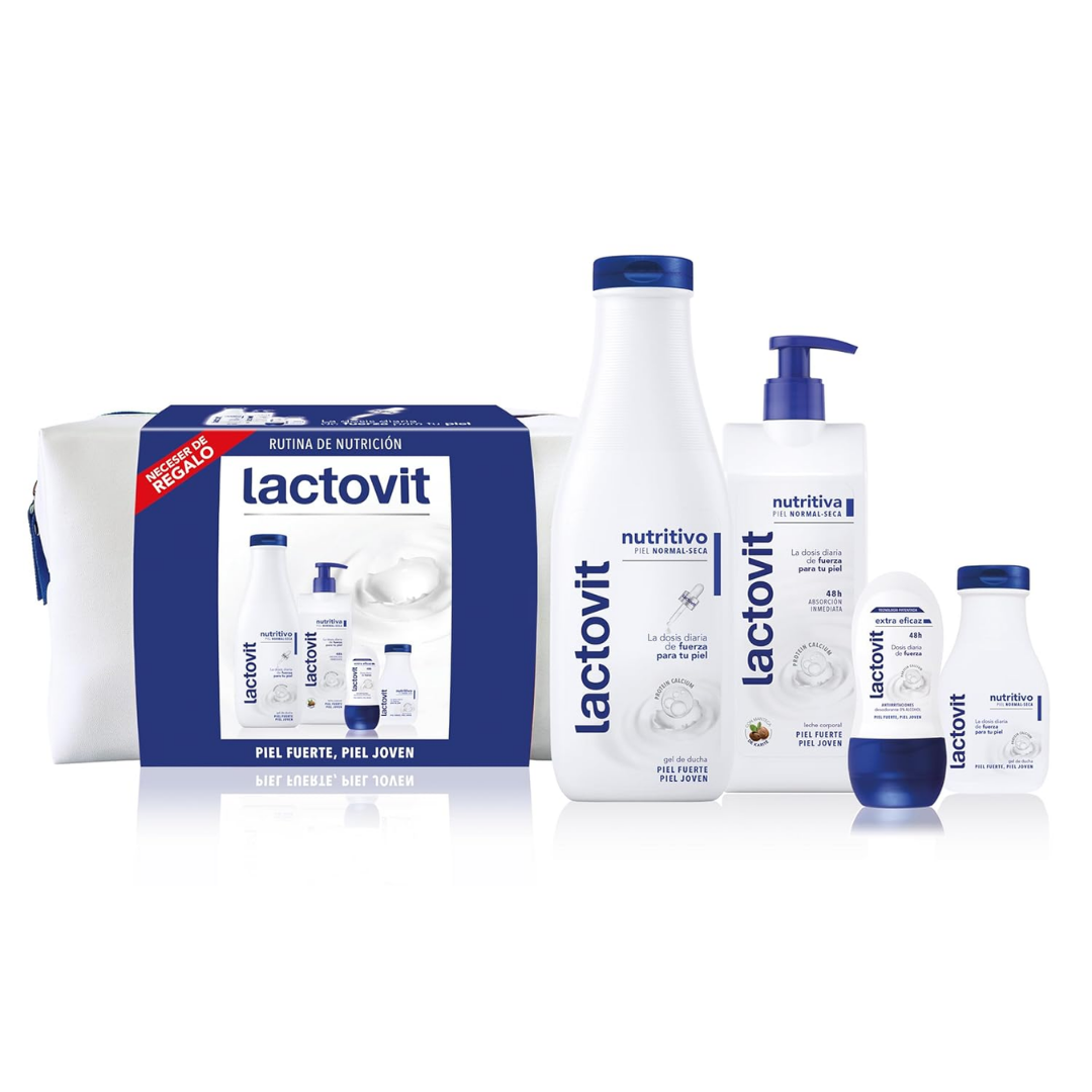 Lactovit Travel Makeup Bag Set with Body Wash, Lotion & Deodorant Stick by Farmacias Savia