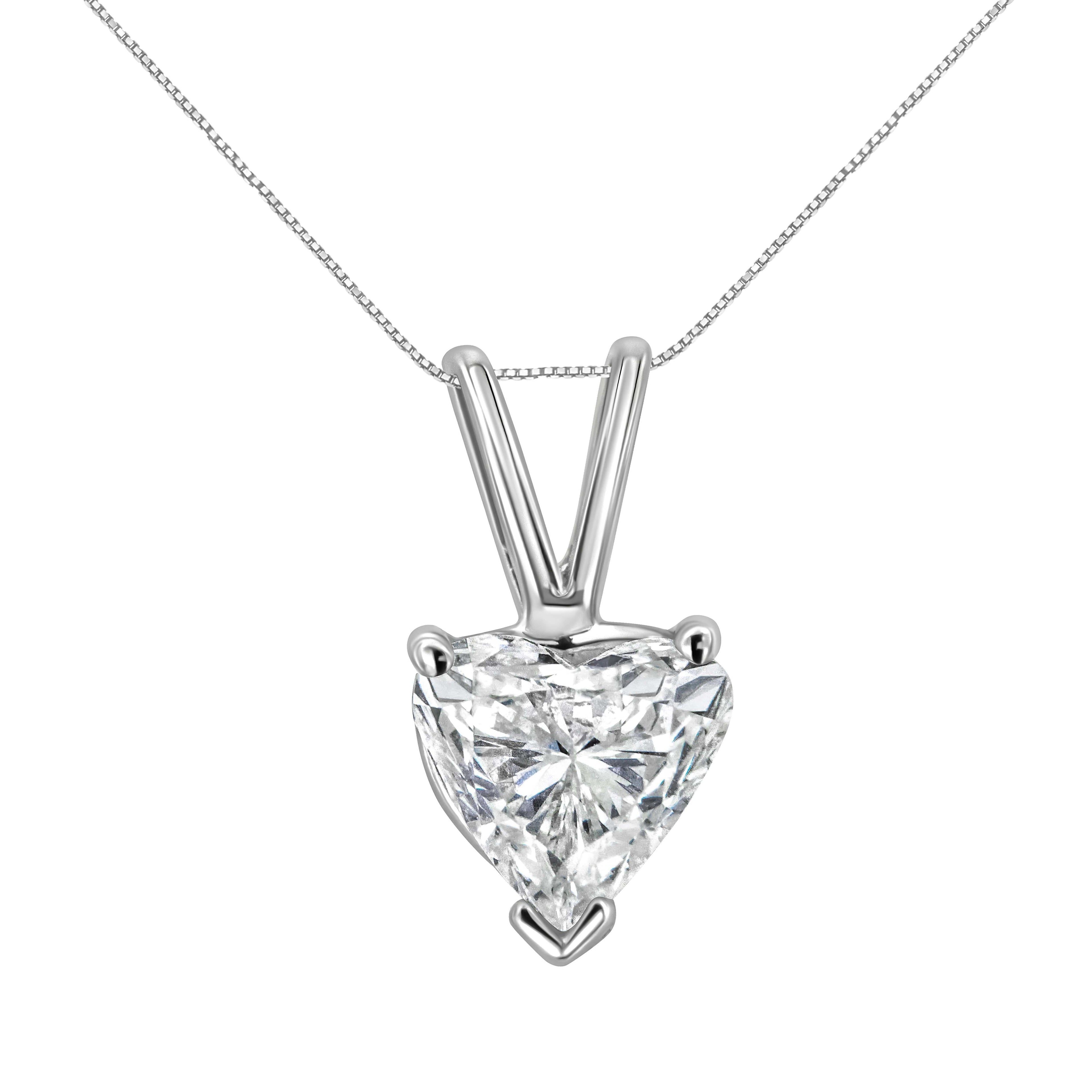14K White Gold 3/8 Cttw Heart-Shaped Diamond Classic Solitaire 18" Pendant Necklace (H-I Color, VS2-SI1 Clarity) by Bids.com
