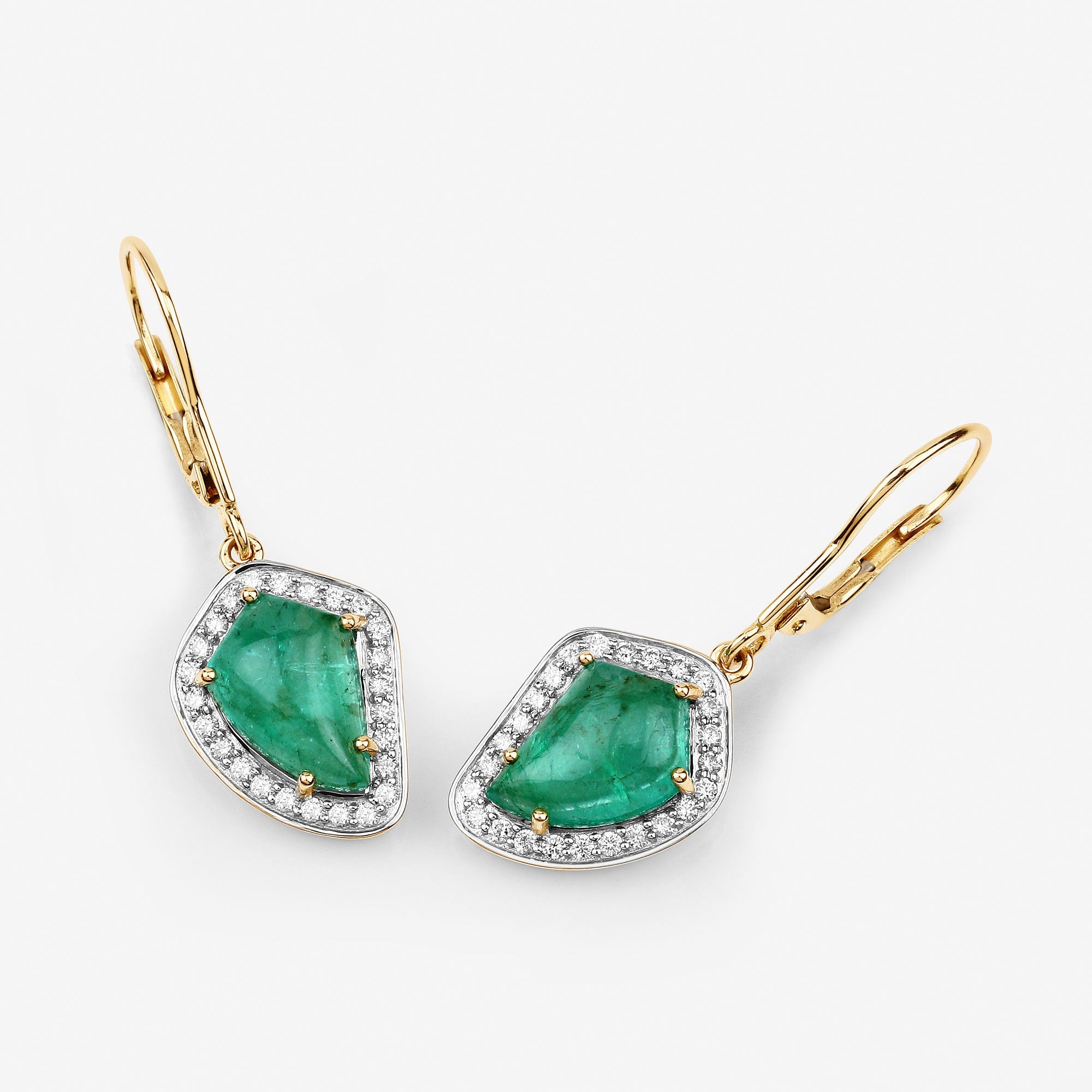 6.40 Carat Genuine Colombian Emerald and White Diamond 14K Yellow Gold Earrings by Bids.com