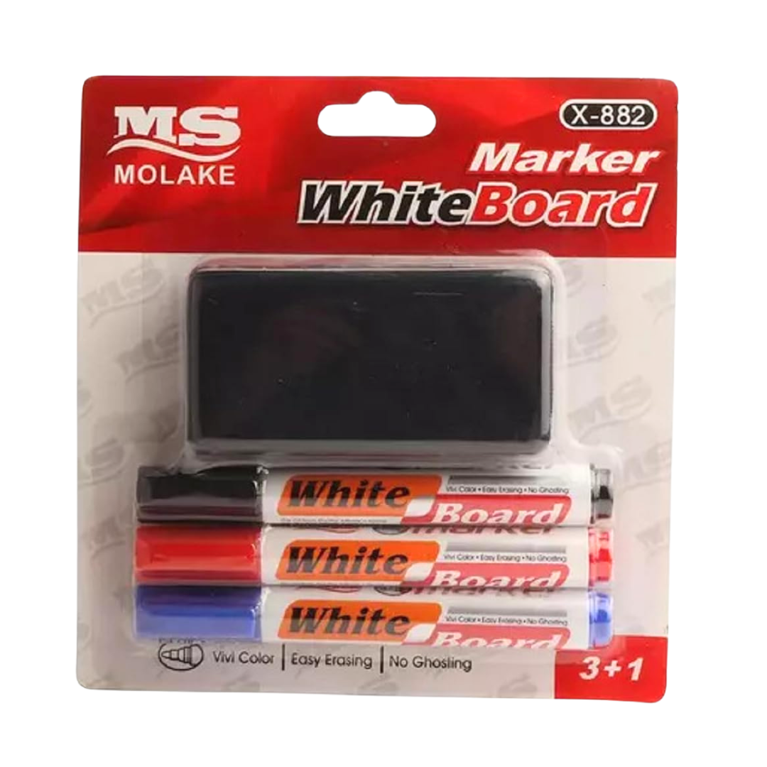 Molake X-882 Whiteboard Marker and Eraser Set (4 Pieces) DestGlow