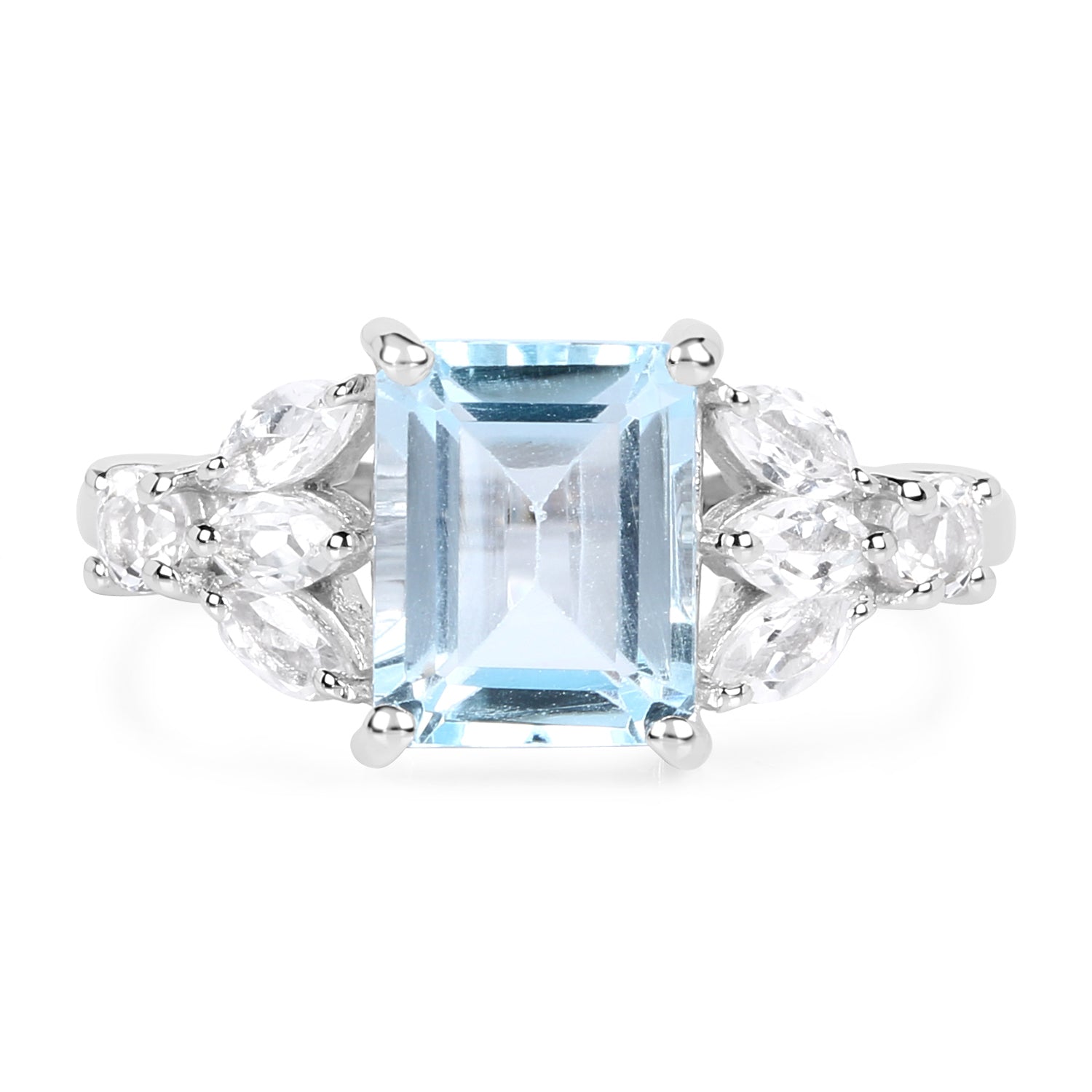 3.38 Carat Genuine Blue Topaz & White Topaz .925 Sterling Silver Ring DestGlow