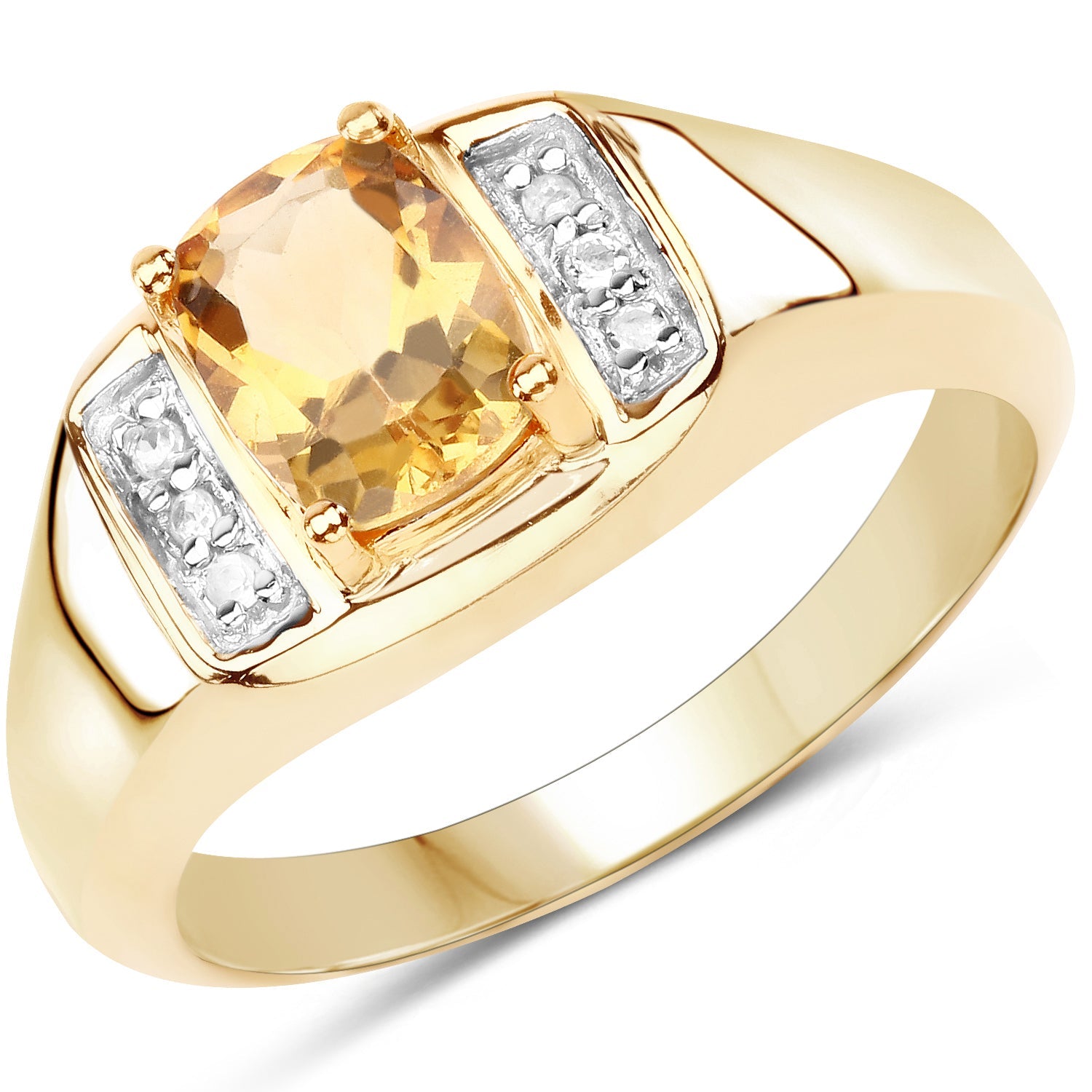 14K Yellow Gold Plated 1.36 Carat Genuine Citrine & White Topaz .925 Sterling Silver Ring by Bids.com