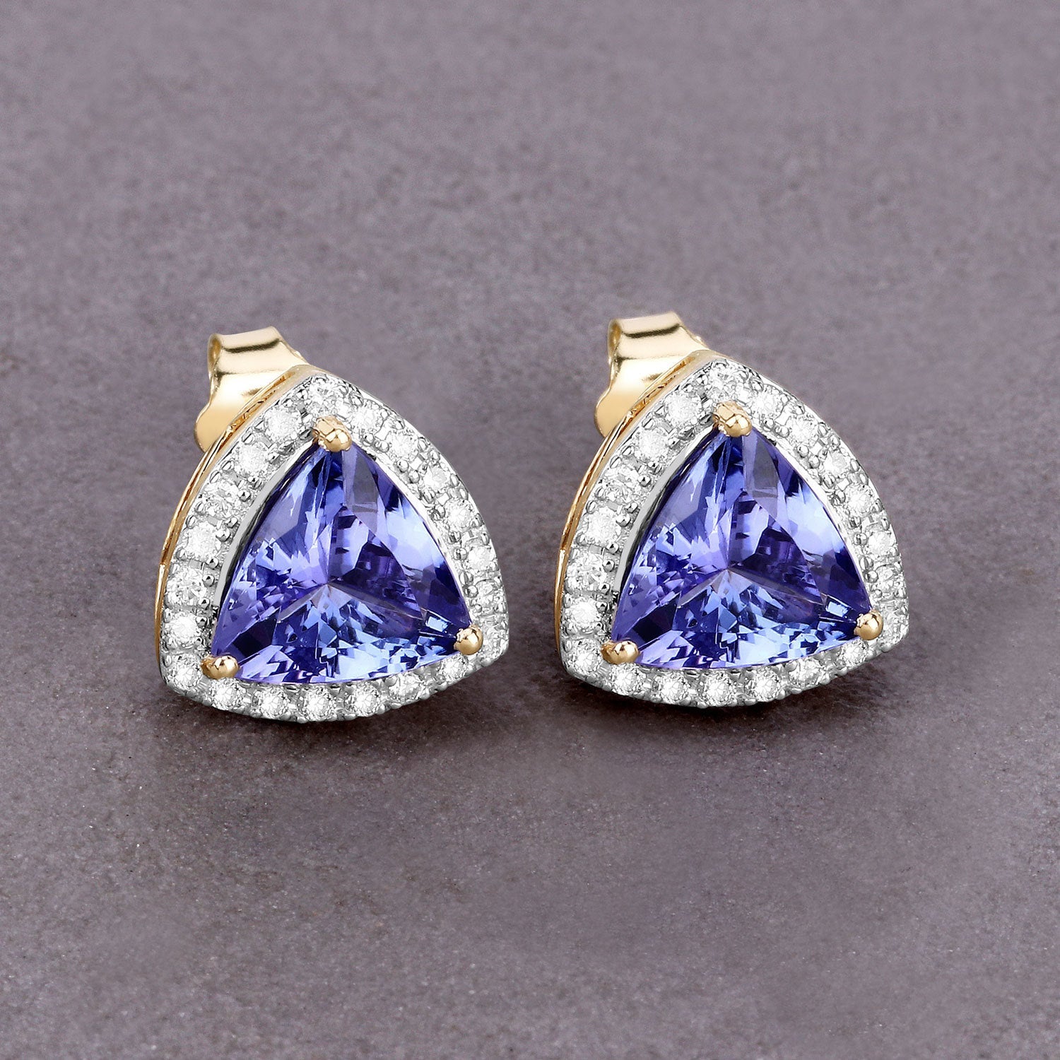 3.82 Carat Genuine Tanzanite and White Diamond 14K Yellow Gold Earrings by Bids.com