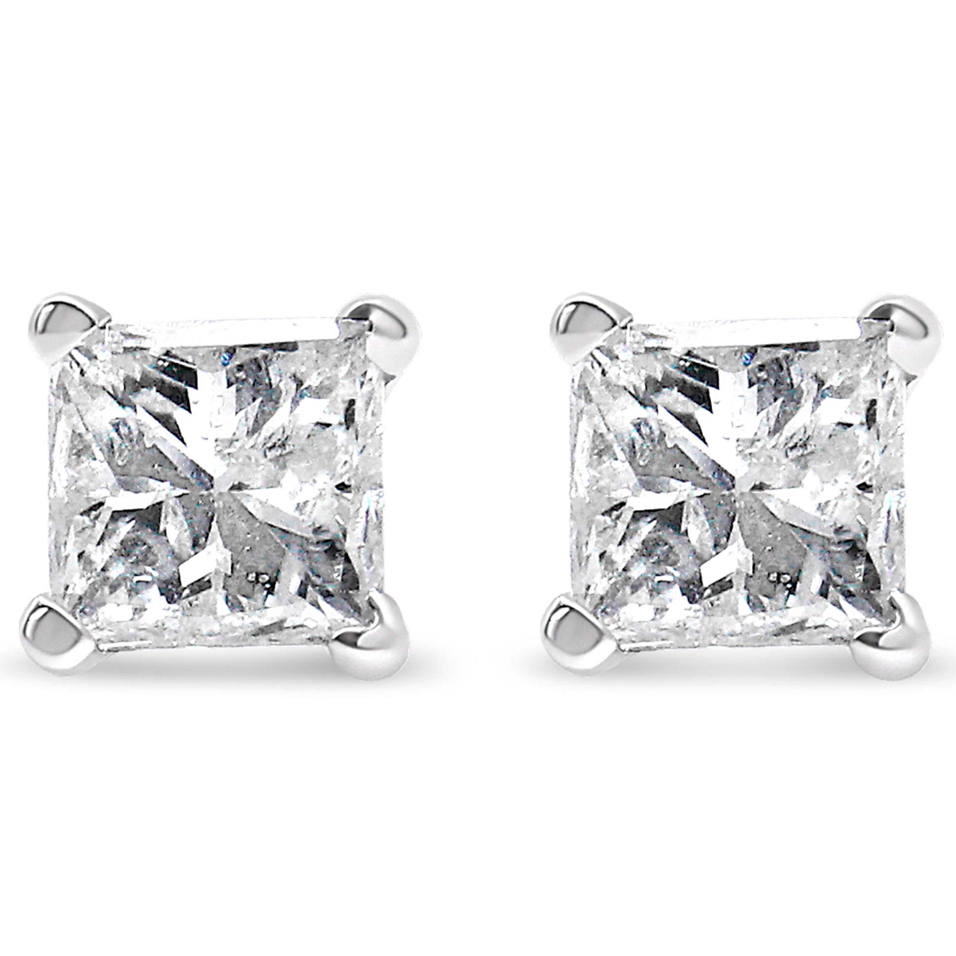 AGS Certified 2/5 Cttw Princess Cut Diamond 14K White Gold 4-Prong Solitaire Square Stud Earrings (L-M Color, I1-I2 Clarity) DestGlow