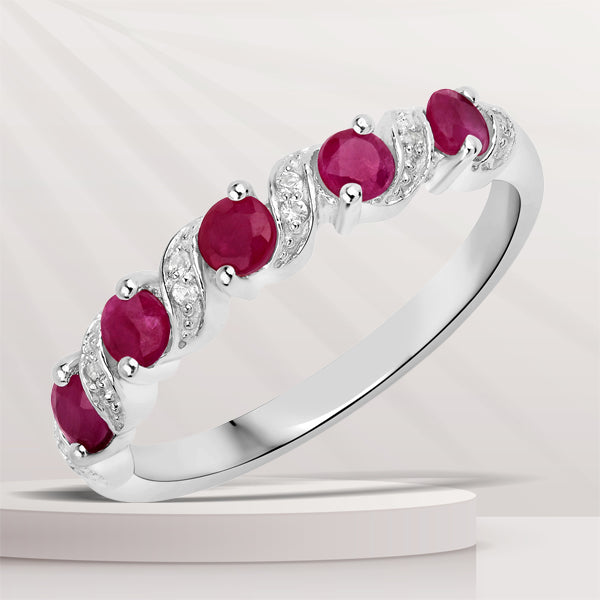 0.69 Carat Genuine Ruby and White Topaz .925 Sterling Silver Ring DestGlow