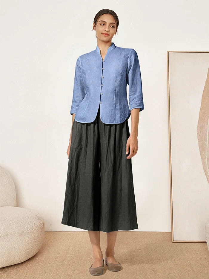 100% Linen Hand Button Fitted Jacket AMELIA DestGlow