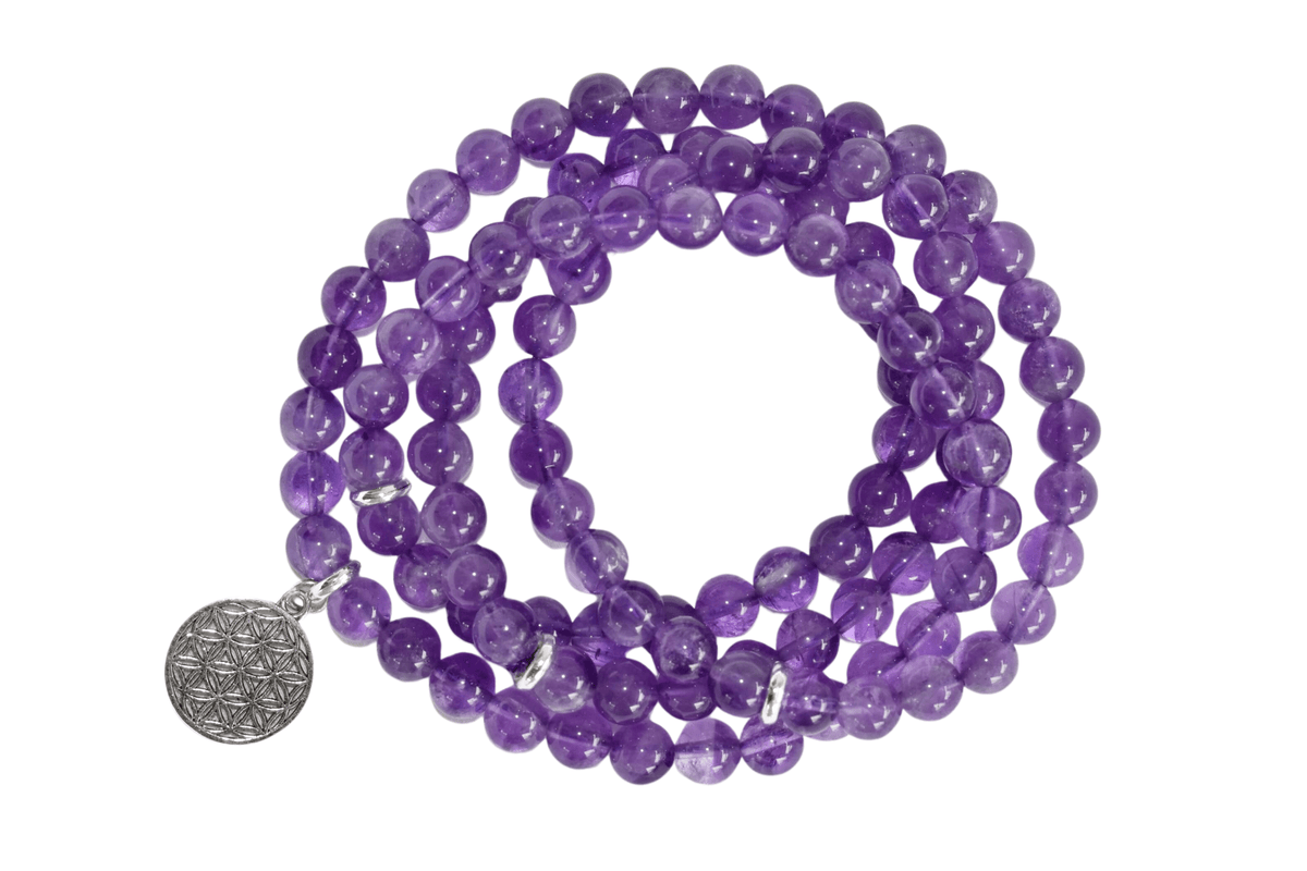 Amethyst Beads Mala Bracelet, 108 Prayer Beads Necklace (Intuition and Psychic Abilities) DestGlow