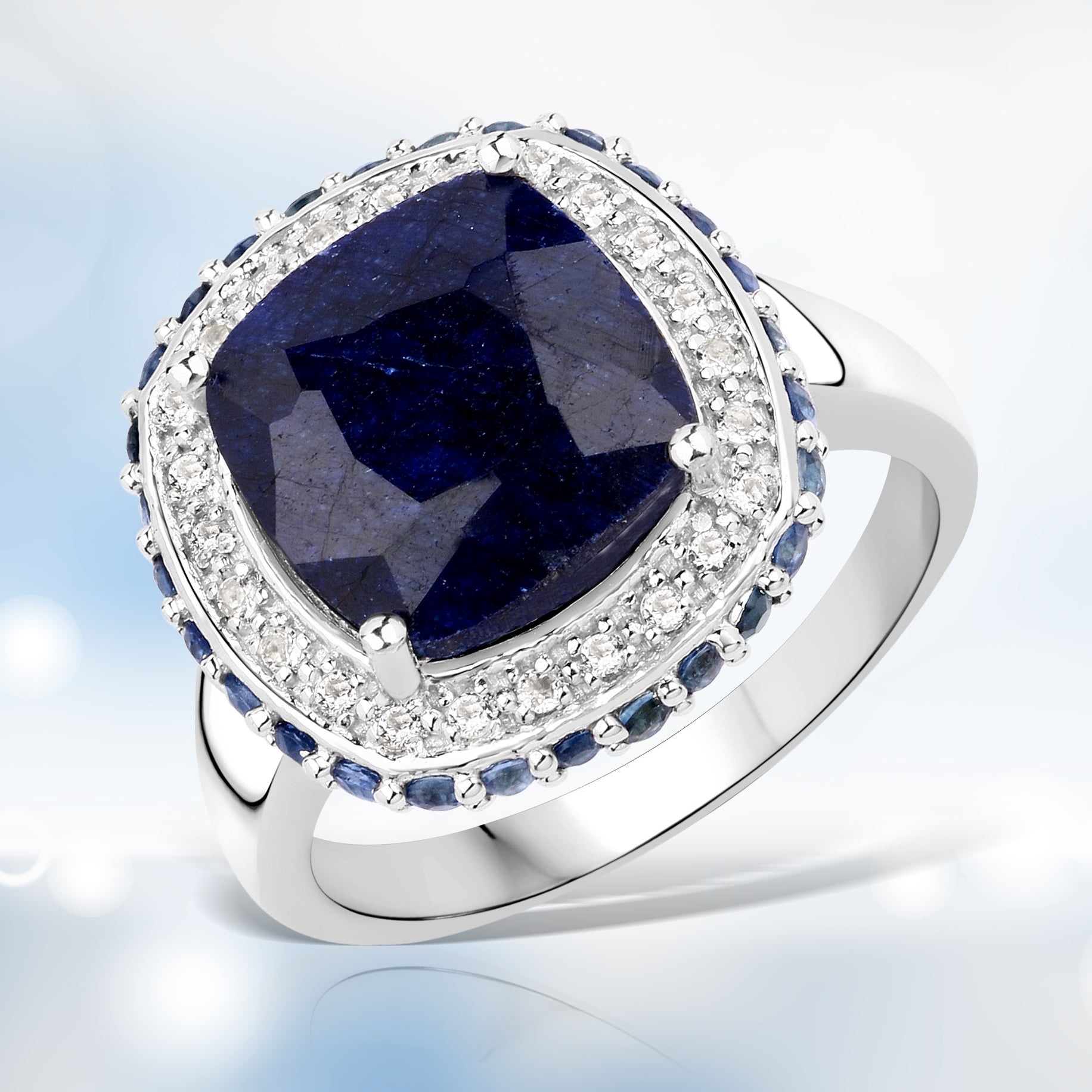 6.46 Carat Dyed Sapphire, Blue Sapphire and White Topaz .925 Sterling Silver Ring by Bids.com