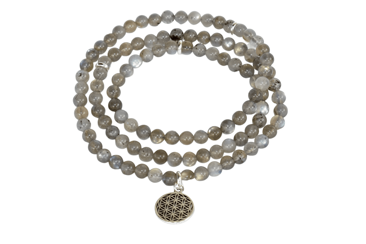 Labradorite Beads Mala Bracelet, 108 Prayer Beads Necklace (Aura Protection and Strength ) DestGlow