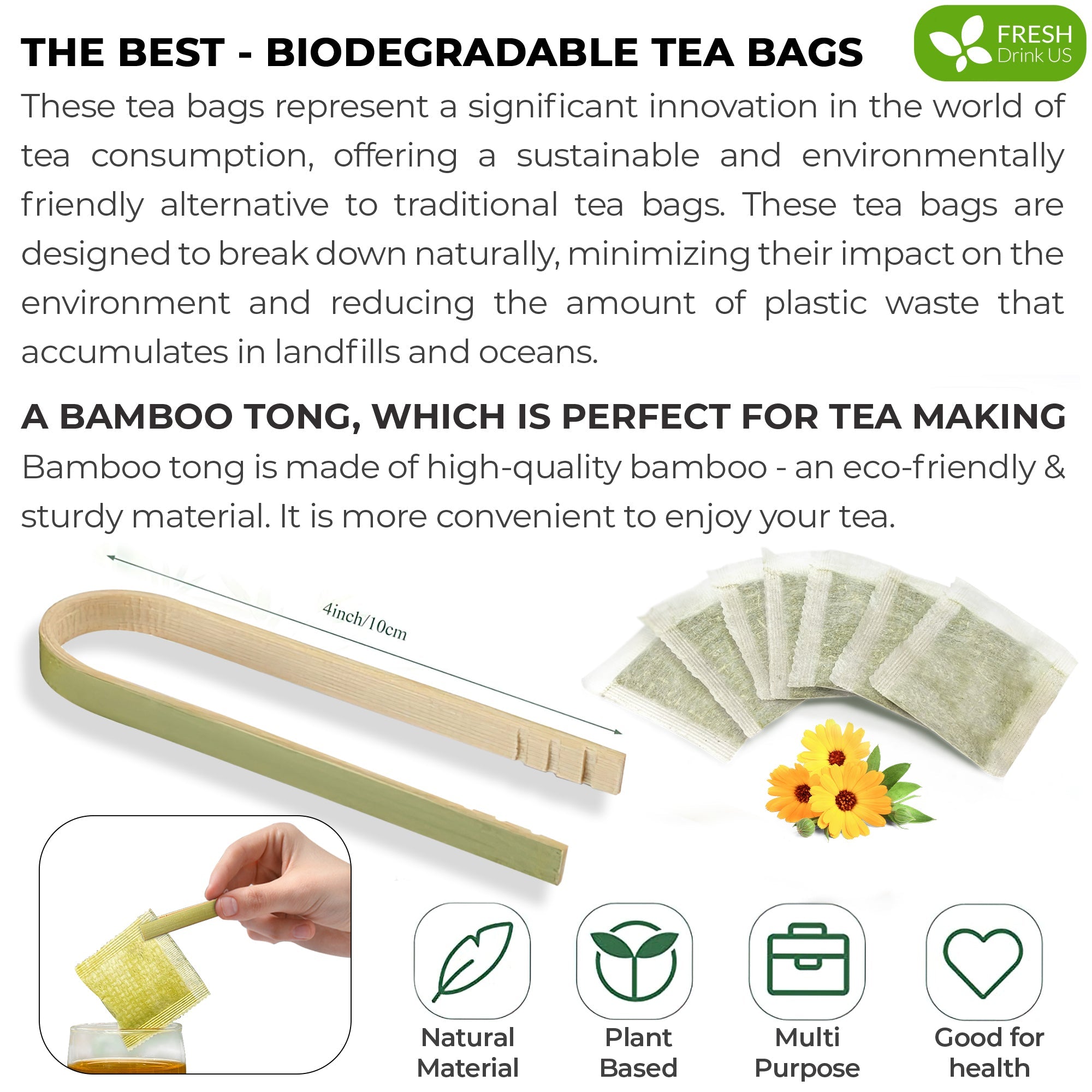 Moringa Leaf Tea Bags, 100% Natural & Pure from Moringa Leaves. Loose Leaf Moringa Herbal Tea. Moringa Leaf Tea. No Sugar, No Caffeine, No Gluten, Vegan by FreshDrinkUS - Natural and Premium Herbal Tea