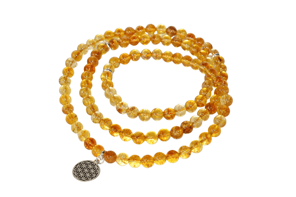 Heated Citrine Beads Mala Bracelet, 108 Prayer Beads Necklace (Prosperity and Success) DestGlow