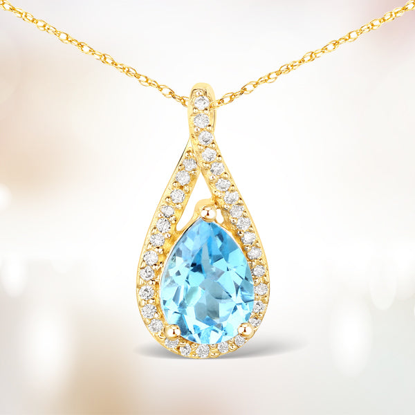 0.89 Carat Genuine Swiss Blue Topaz and White Diamond 14K Yellow Gold Pendant by Bids.com