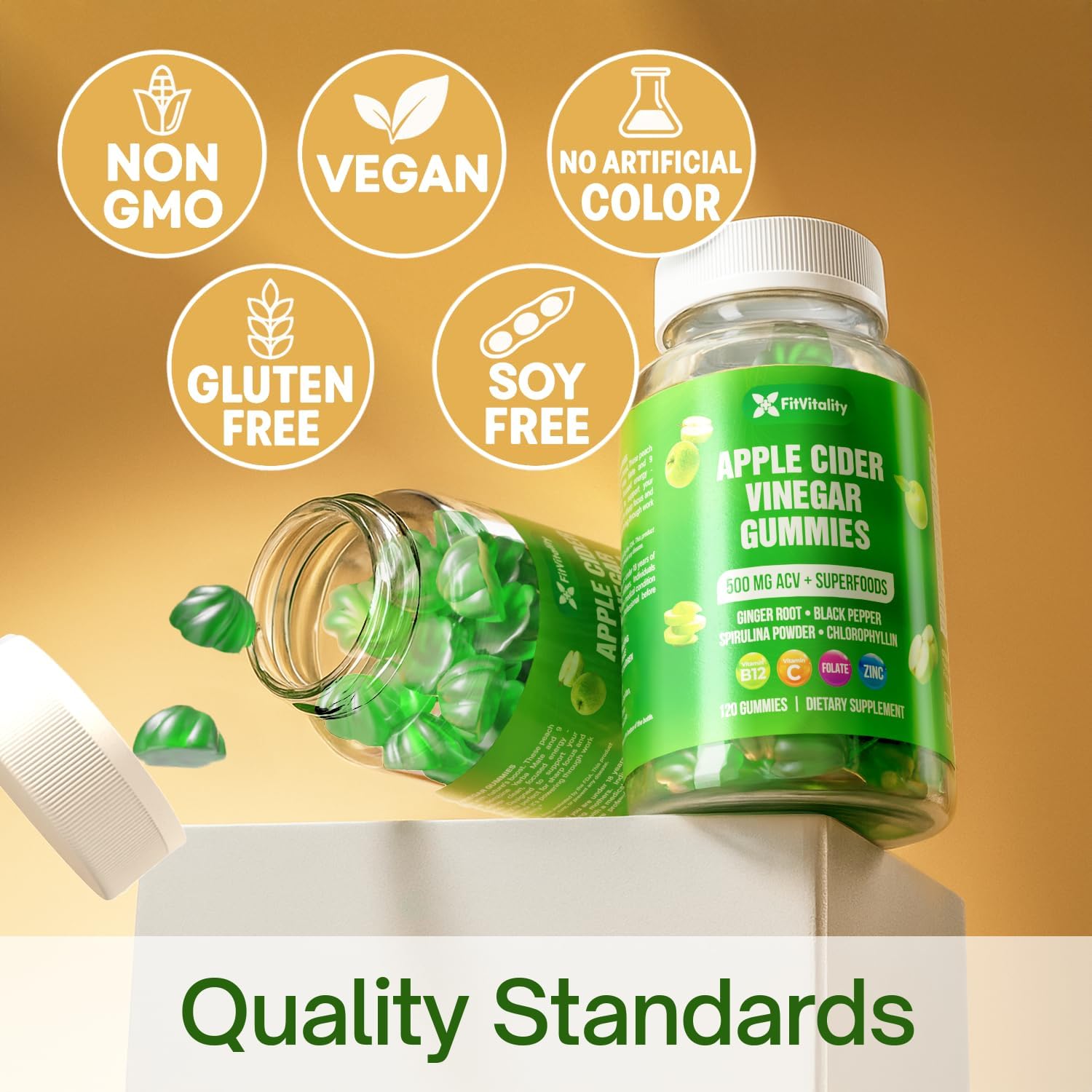 Premium Apple Cider Vinegar (ACV) Gummies, Formulated with Vitamin B12, Zinc, Ginger & Vitamin C by FreshDrinkUS - Natural and Premium Herbal Tea