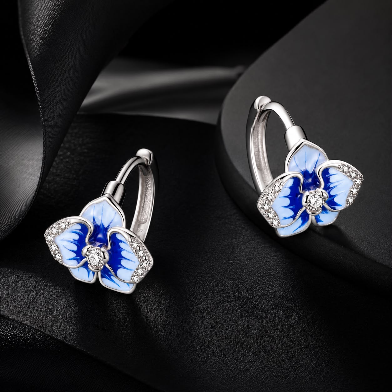 925 Sterling Silver Earrings with Enamel and Pavé Setting, 10mm for Women DestGlow