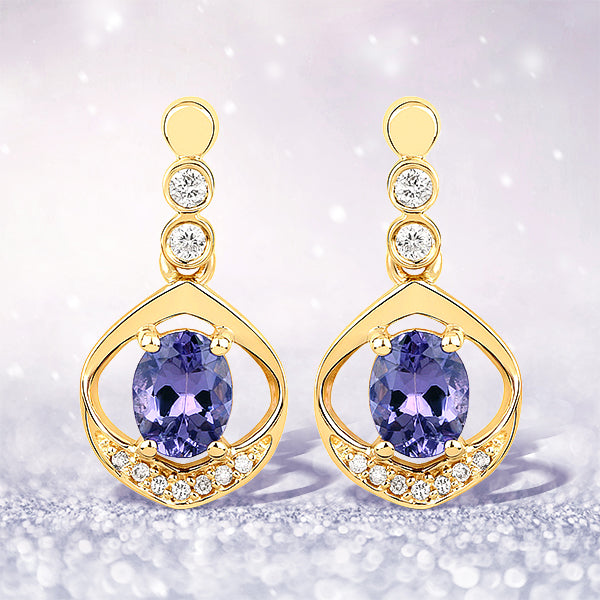 0.76 Carat Genuine Tanzanite and White Diamond 14K Yellow Gold Earrings by Bids.com