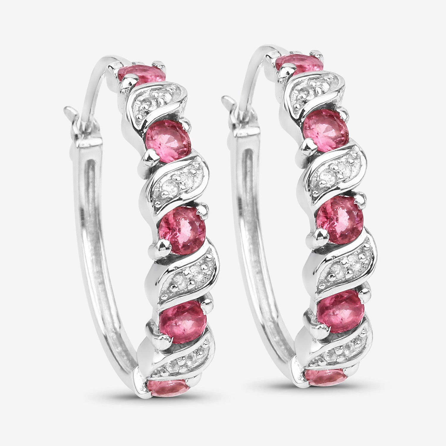 1.28 Carat Genuine Pink Tourmaline and White Topaz .925 Sterling Silver Earrings DestGlow