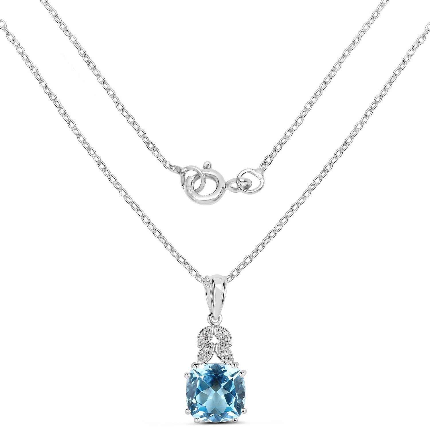 6.97 Carat Genuine Blue Topaz and White Topaz .925 Sterling Silver Pendant DestGlow