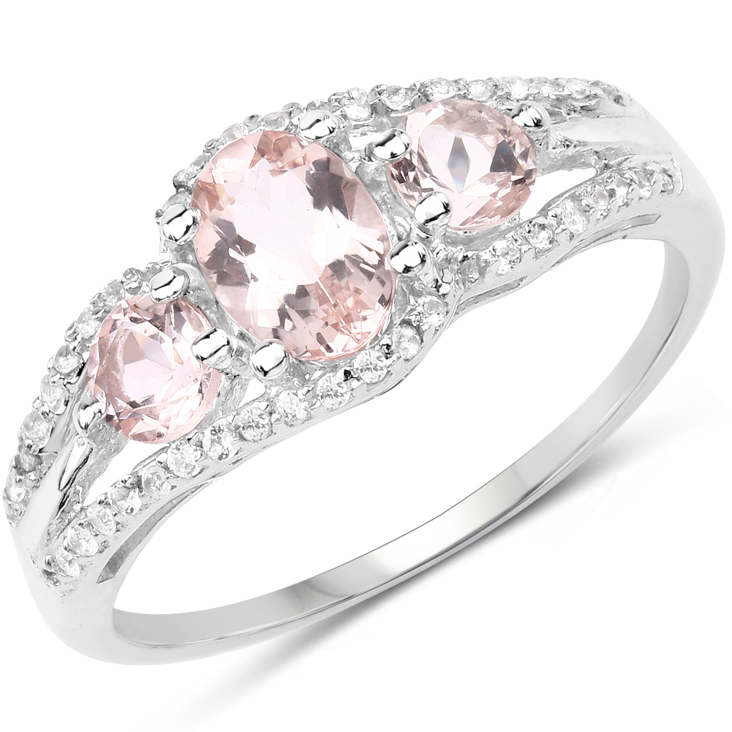 1.40 Carat Genuine Morganite & White Topaz .925 Sterling Silver Ring DestGlow