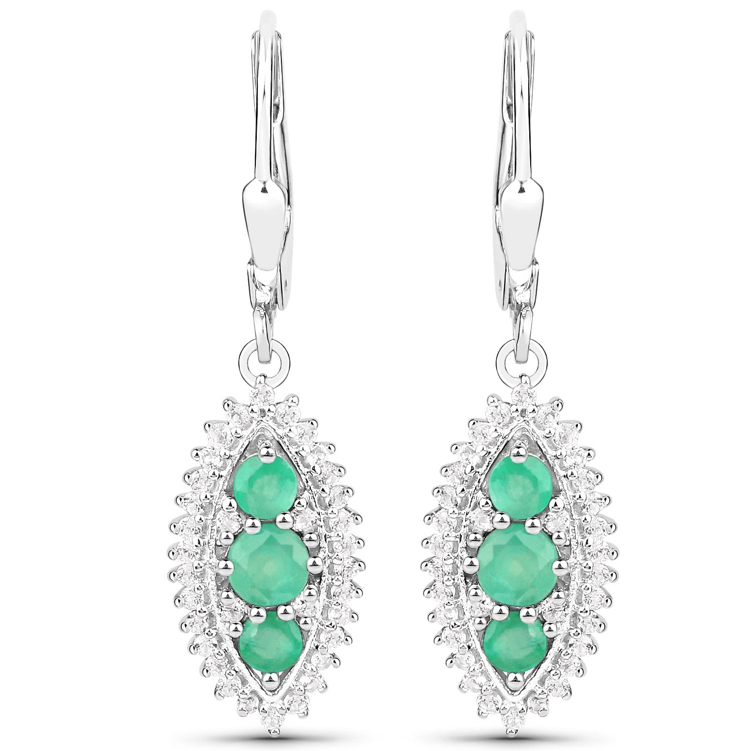 3.52 Carat Genuine Zambian Emerald and White Topaz .925 Sterling Silver 3 Piece Jewelry Set (Ring, Earrings, and Pendant w/ Chain) by Bids.com