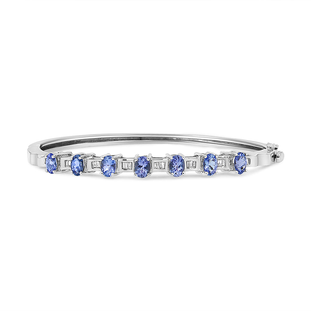 14K White Gold 5 MM Oval Blue Tanzanite and 1/4 Cttw Diamond Bangle (H-I Color, VS2-SI1 Clarity) - Fits wrists up to 7 1/2 Inches by Bids.com