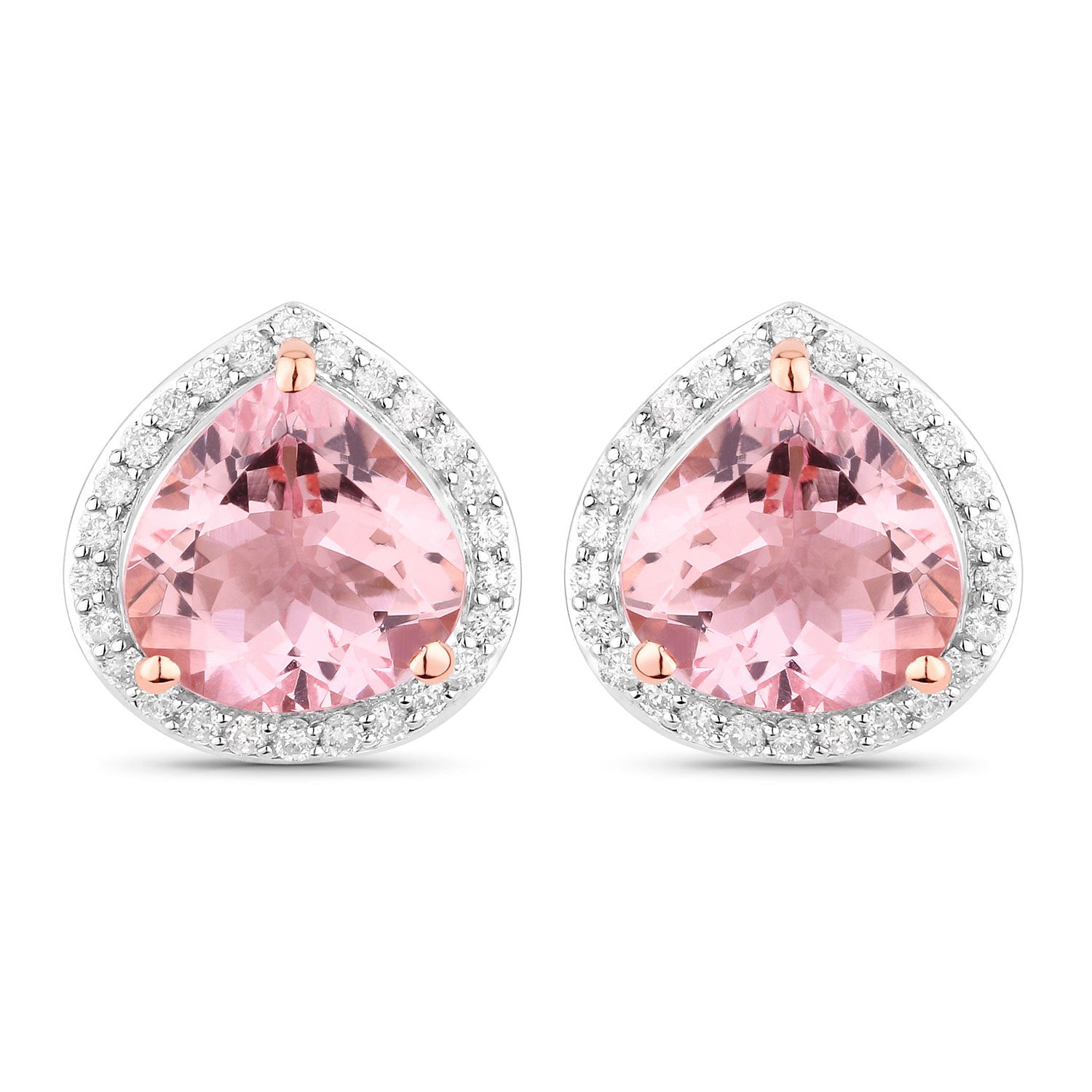 3.27 Carat Genuine Morganite and White Diamond 14K Rose Gold Earrings by Bids.com