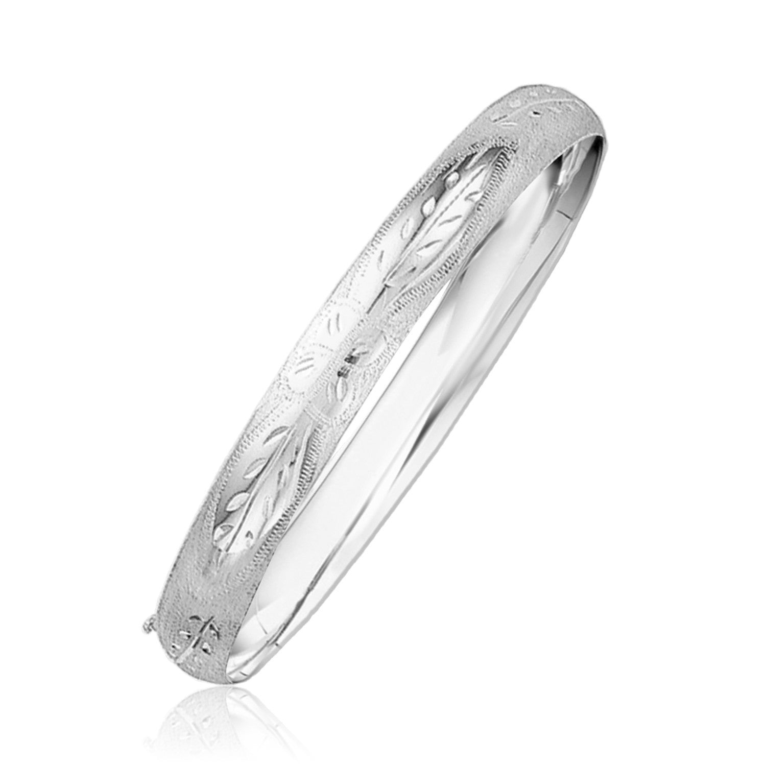Classic Floral Carved Bangle in 14k White Gold (8.0mm) by Bids.com