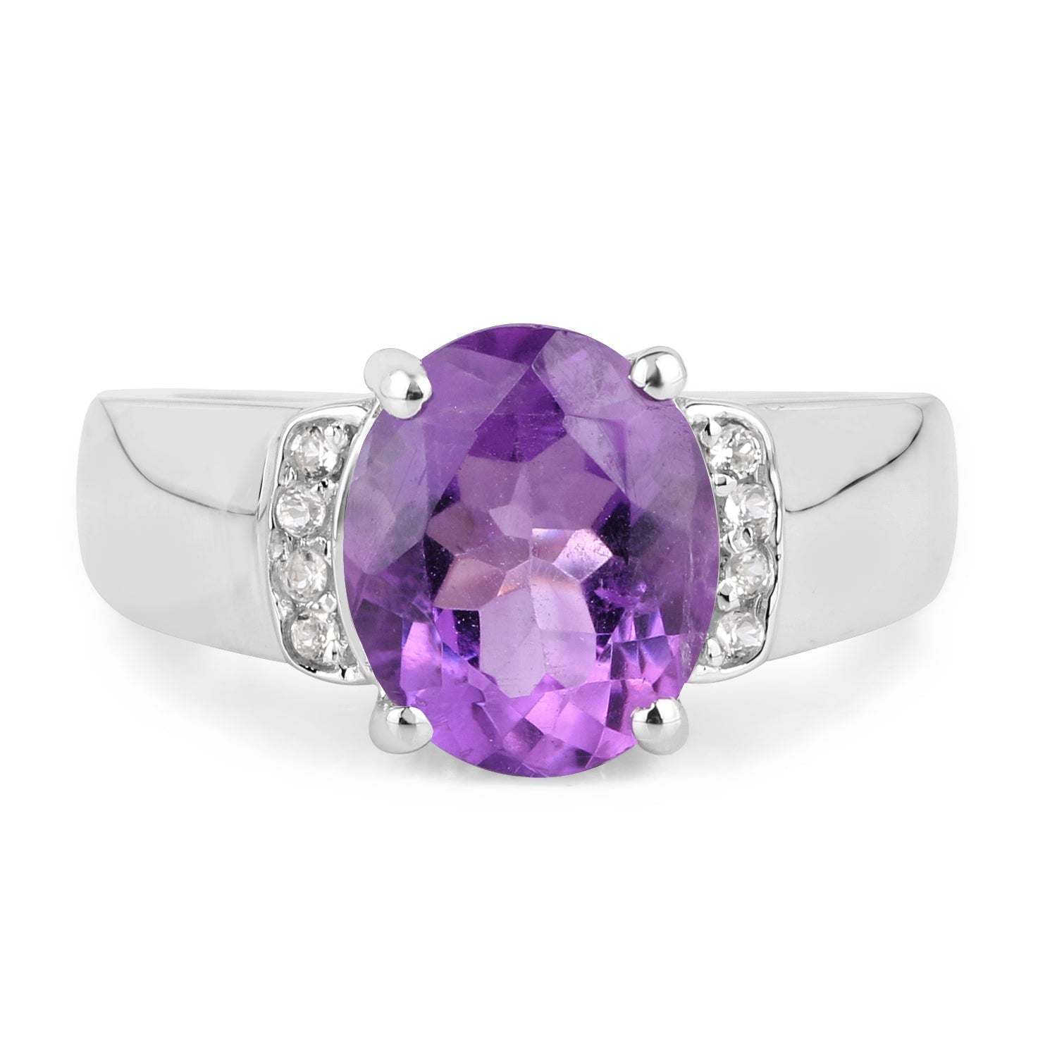 3.32 Carat Genuine Amethyst and White Topaz .925 Sterling Silver Ring DestGlow