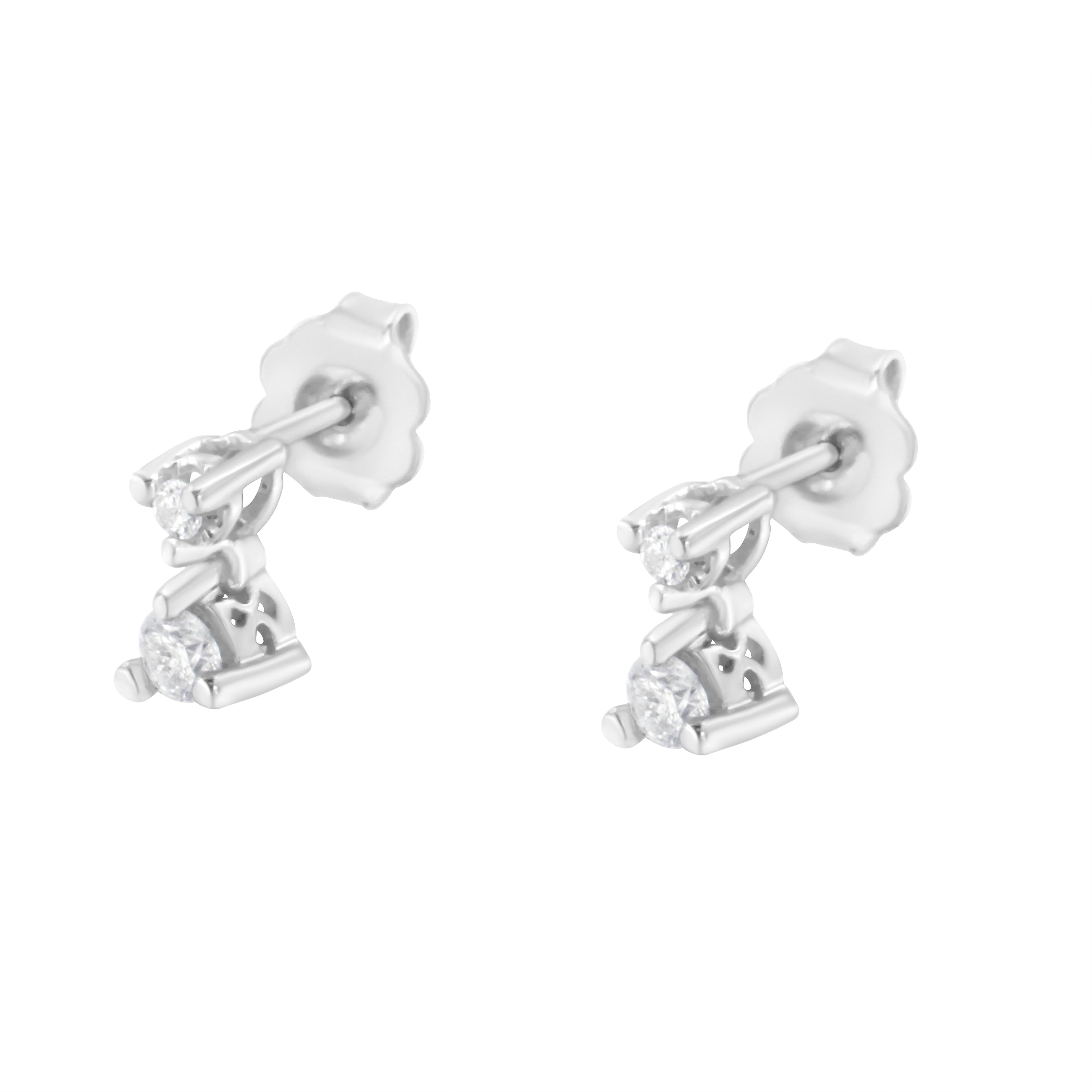 14K White Gold 1/4 Cttw Double Diamond Drop and Dangle Stud Earrings (H-I Color, SI1-SI2 Clarity) by Bids.com