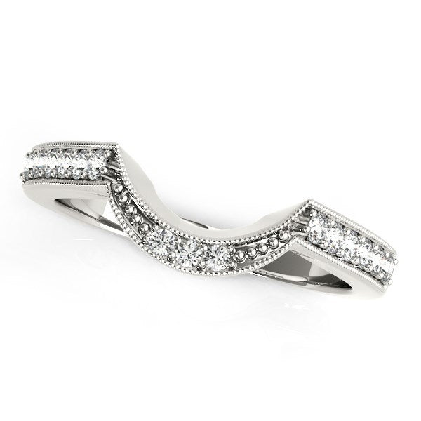 14k White Gold Round Diamond Curved Antique Wedding Band (1/4 cttw) by Bids.com