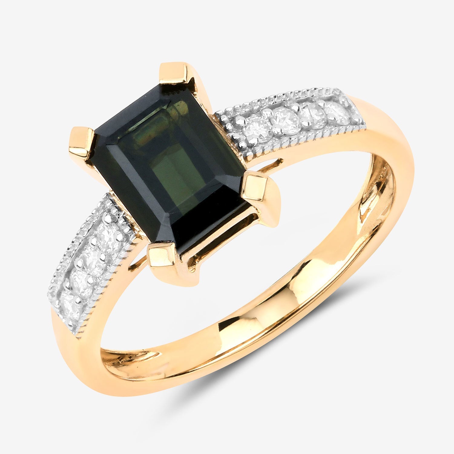1.91 Carat Genuine Green Tourmaline and White Diamond 14K Yellow Gold Ring by Bids.com